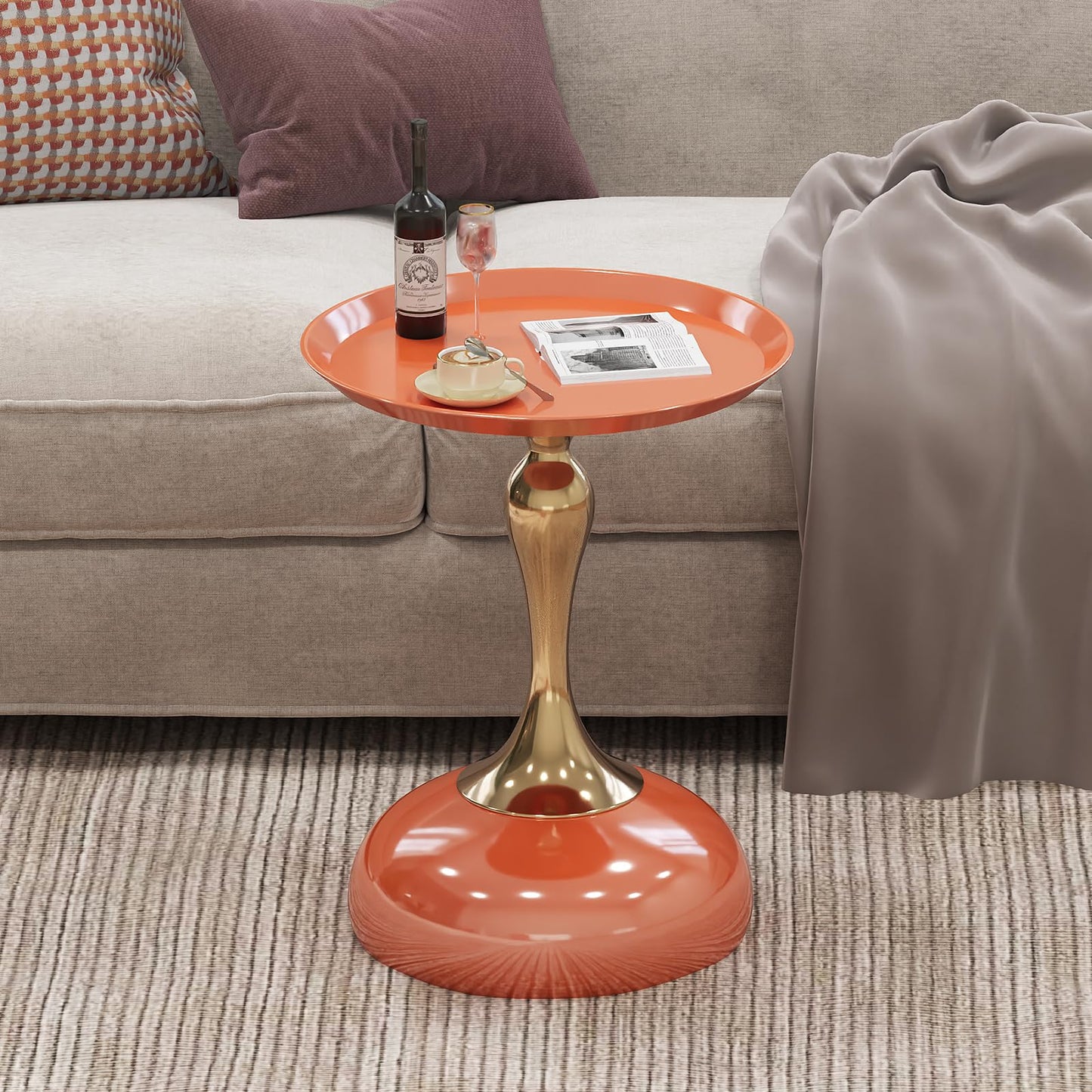 wangbochuan Stylish Hourglass Side Table - Contemporary Design for Living Rooms, Cafes, Dining Areas, Bedrooms, and Outdoor Spaces - Perfect Accent Piece for Any Decor (1, Hermes Orange)
