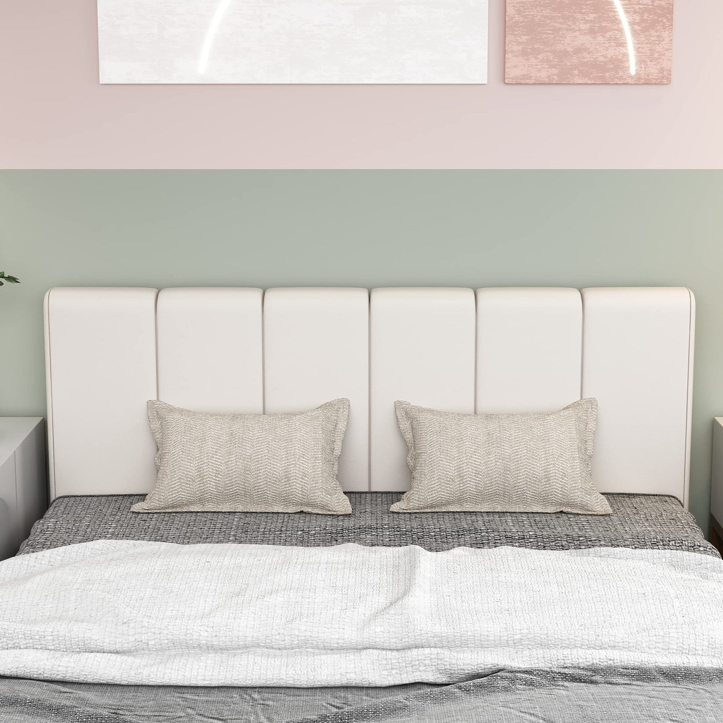 HAOBO Home Upholstered Headboards Foldable Queen/Full Faux Leather Panels with Height Adjustments-White
