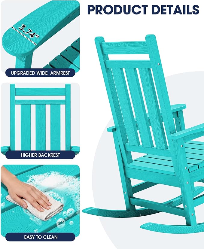 KINGYES Oversized Outdoor Rocking Chair, All-Weather Patio Rocking Chairs