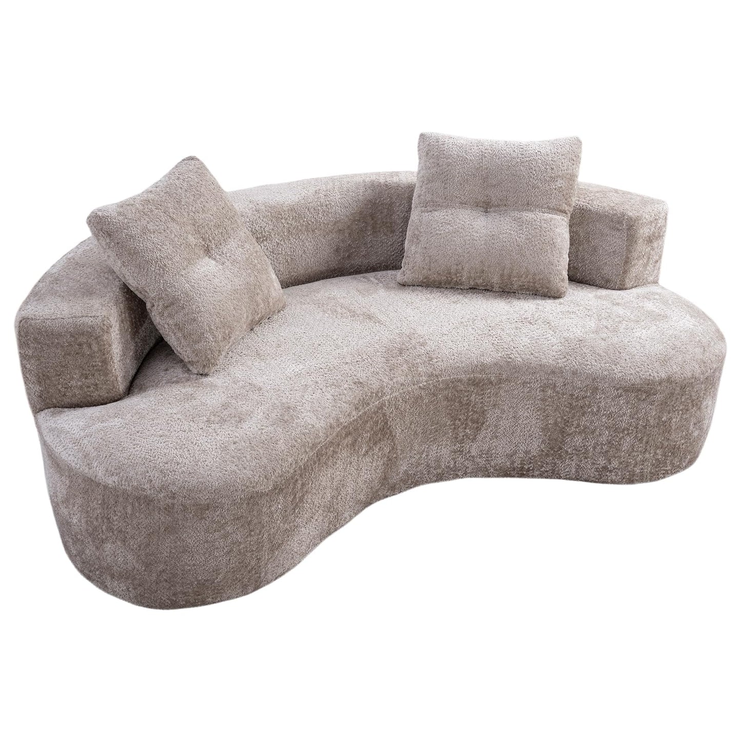 KEIKI 80" Boucle Curved Modular Boneless Sofa with 2 Pillows, Upholstered Modern Style 3-Seater Couch with High Resilience Cushion, No Assembly Required, for Apartment, Living Room, Office, Camel