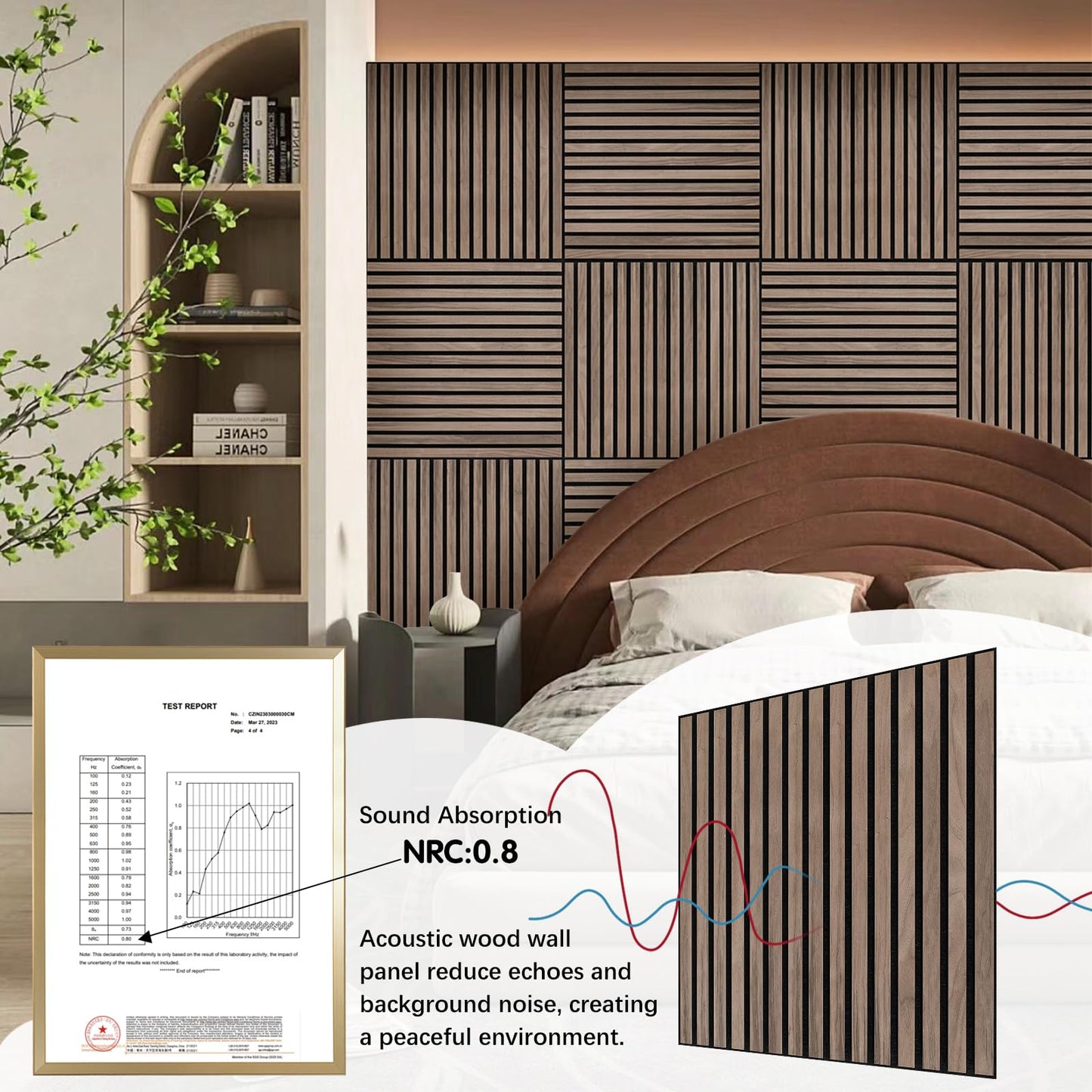 ARMURO Wood Slat Wall Panel - 4 PCS Walnut Wood Panels for Wall, Natural Wood Veneer Acoustic Slat Wood Wall Panels - Wood Slats for Wall Soundproof Wood Panels 23.6" W x 23.6" L