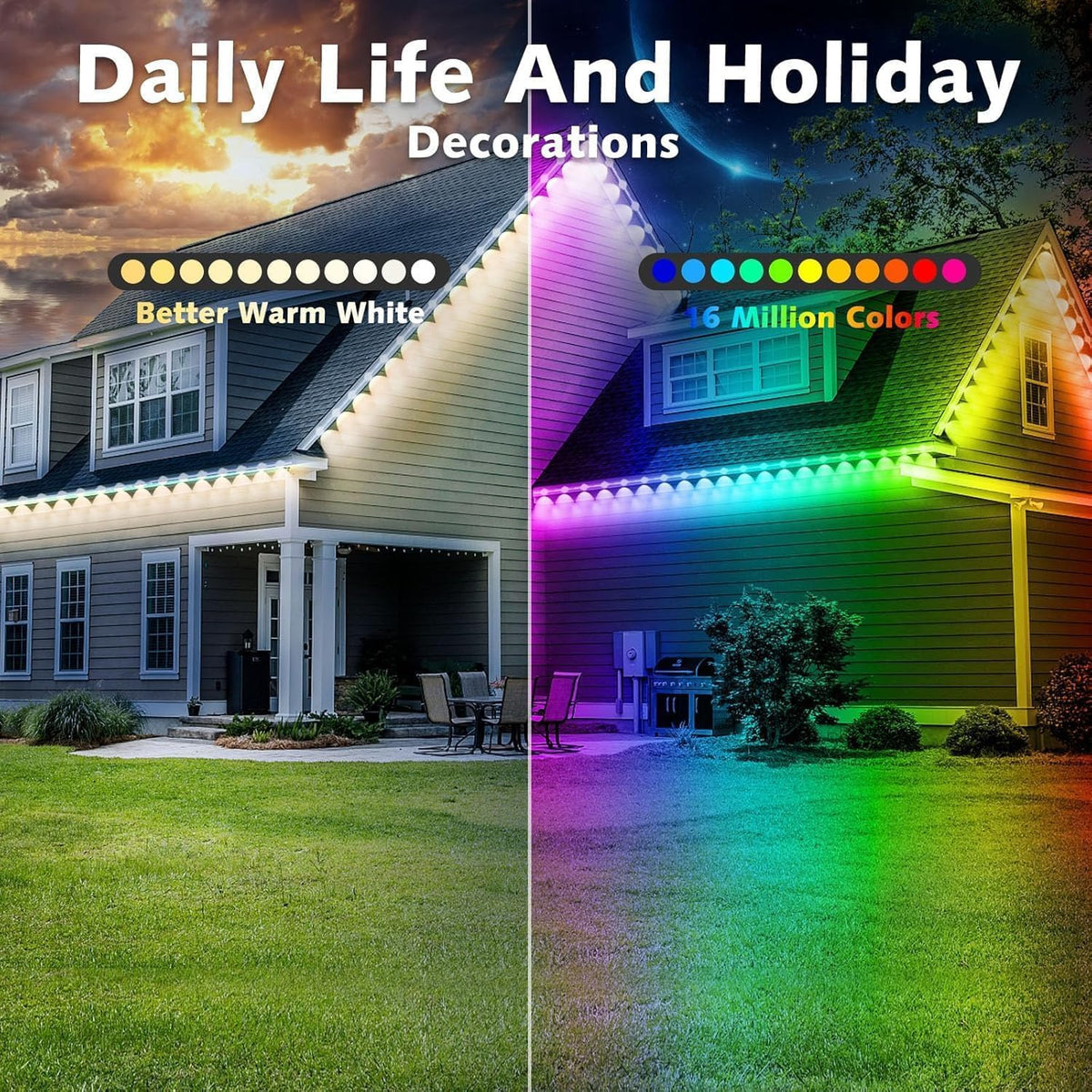 Sxlofty 300FT Permanent Outdoor RGB Lights,IP67 Waterproof Smart LED Eaves Lights with App/Remote Control,for Christmas and All Holiday Decor,Daily and Accent Lighting,House Roof and Garden Lighting