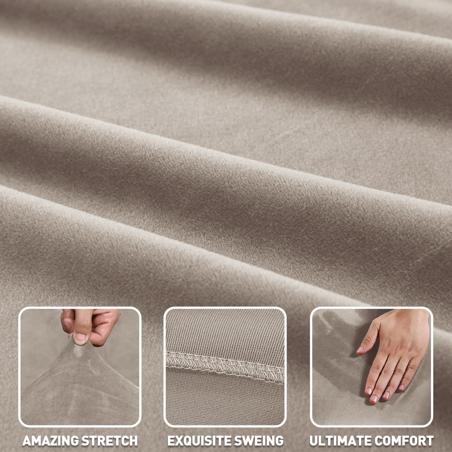 ZNSAYOTX 2026 Soft Velvet Sectional Couch Covers, Luxury Plush Slipcovers with Elastic Bottom for L Shape Sectional Sofa, 2 Pcs Pet Friendly Protector (3 Seat Couch + 2 Seat Chaise, Khaki)
