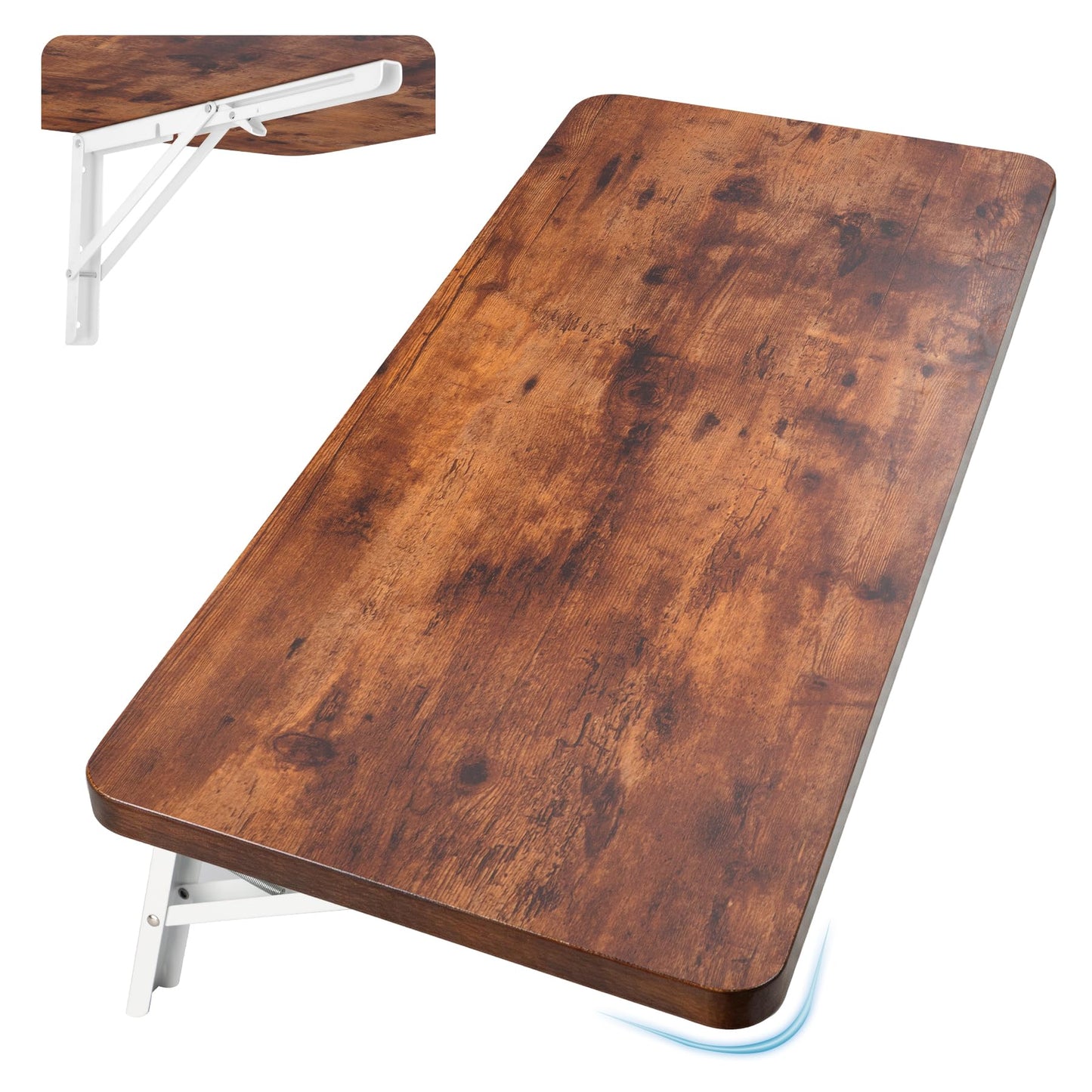 Neoaider Wall Mounted Folding Table 31.5”L x 15.7”W, Laundry Folding Table with Heavy Duty Metal Collapsible Shelf Brackets, Wall Mounted Desk Fold Down for Small Spaces, Brown