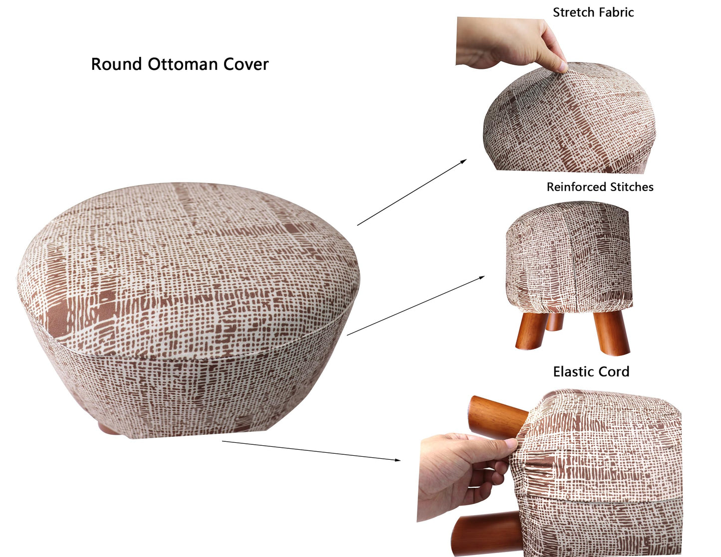 Cornasee Stretch Round Ottoman Cover,Footstool Slipcover Storage Stool Furniture Protector Modern Style (Flaxen Brown, M-Round)