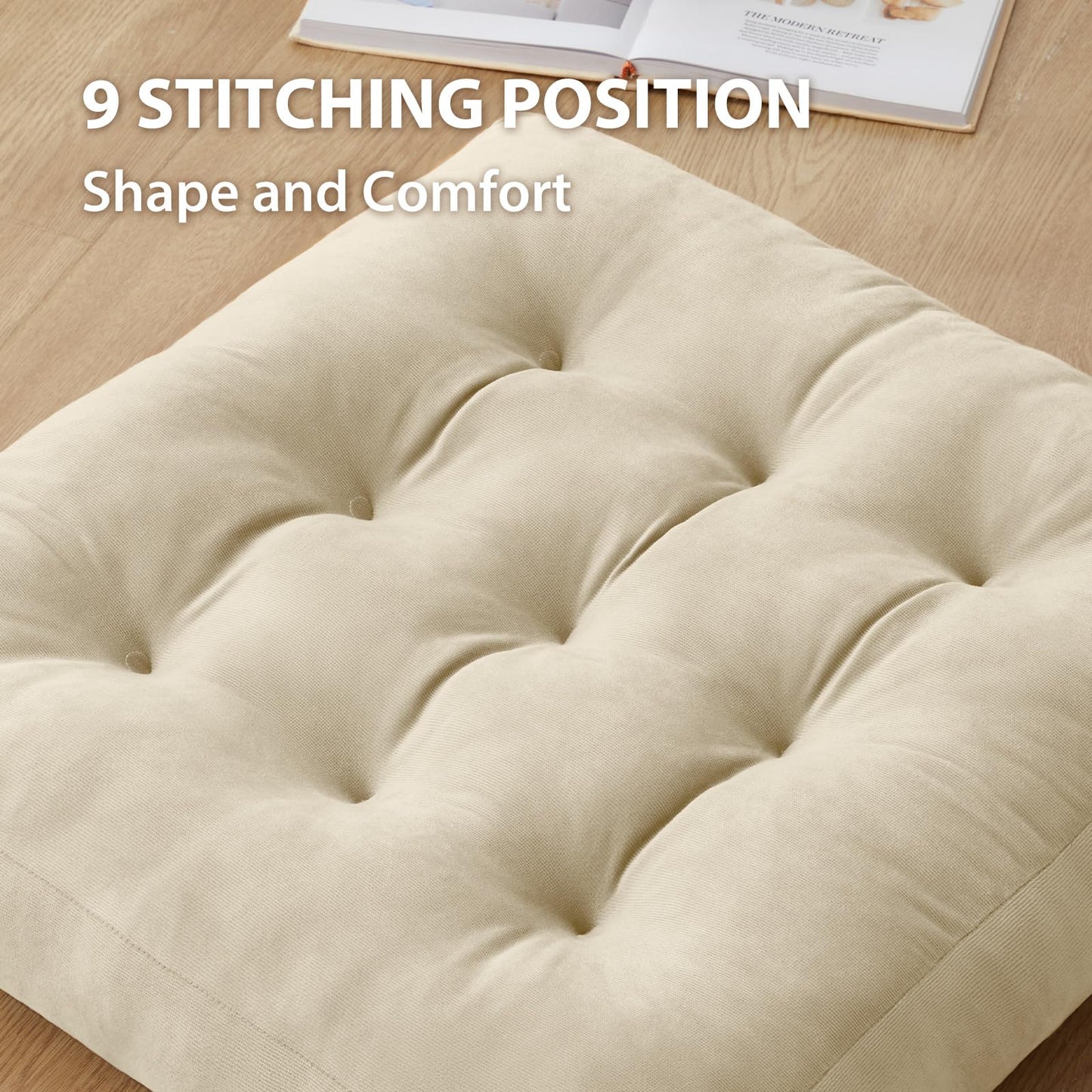 SM-XLHN Meditation Floor Pillow Set of 1, Square Large Pillows Seating for Adults, Meditation Cushion Pillow,Tufted Corduroy Cushion for Tatami Living Room or Yoga, Beige, 22x22 Inch