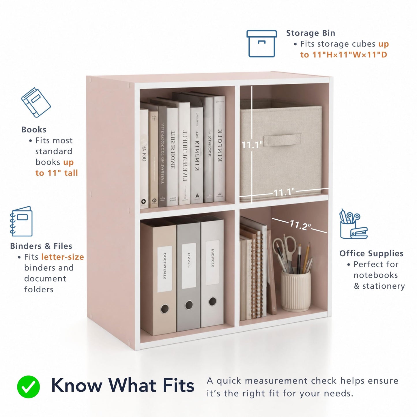 Homes: Inside + Out Apexa 4-Cube Storage Organizer Shelves, Stackable Wood Bookcase Fits Cubby Bins for Organization, Dorm Teen Room Decor & Home Office, Light Blue