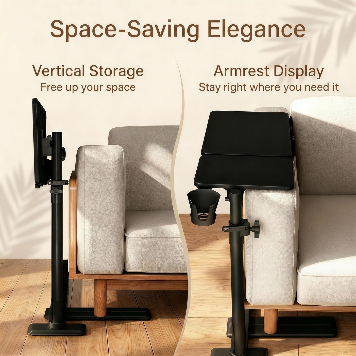 YUHFERA Swivel Table for Recliner Chair with Tilting Top, Adjustable Laptop Side Table for OverCouch & Sofa, Slide Under Tray Tables for Eating & Reading, Armchair Desk (Black)