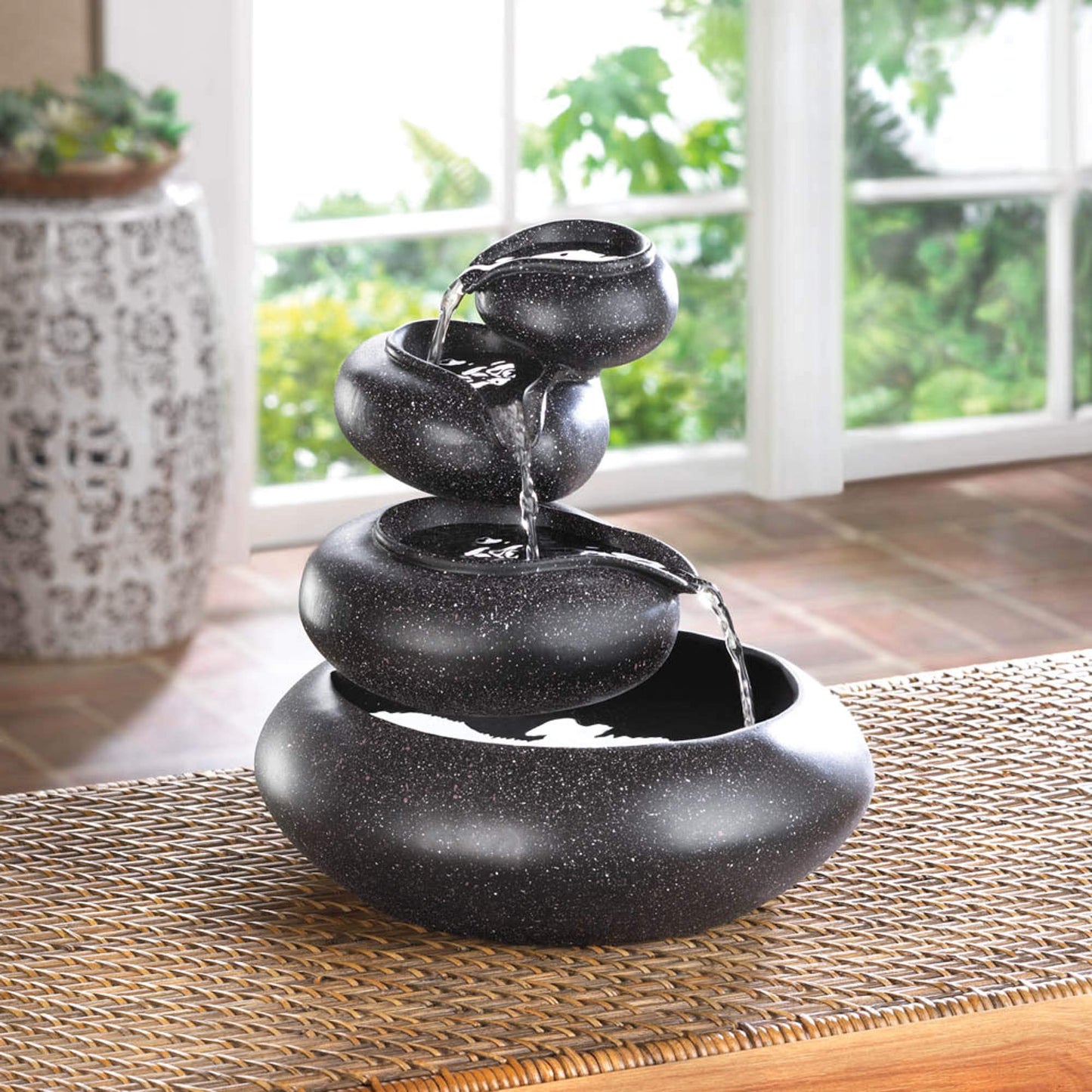 Zingz & Thingz Zen Collection Resin Tabletop LED Water Fountain, Four-Tier, 9.5x9.5x10