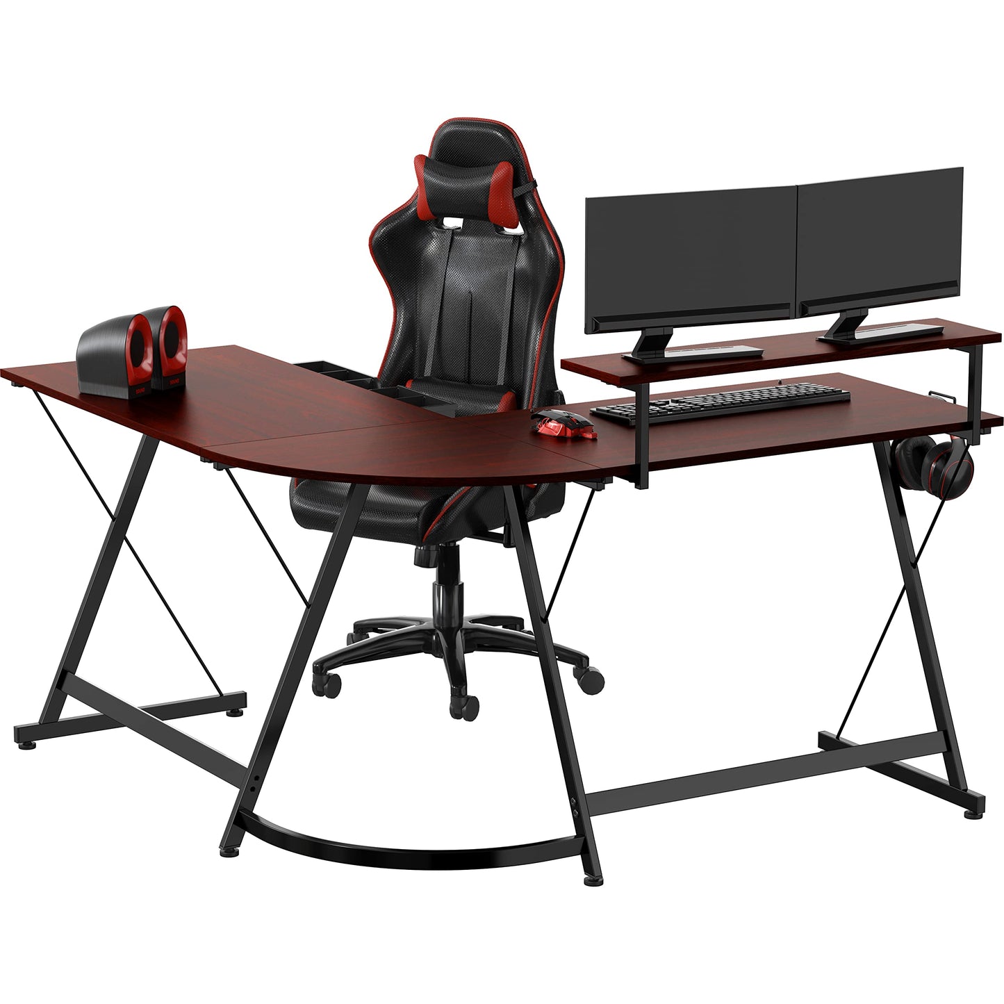 SHW 51 x 51 Inches Vista L-Shaped Desk with Monitor Stand and Drawer, Cherry
