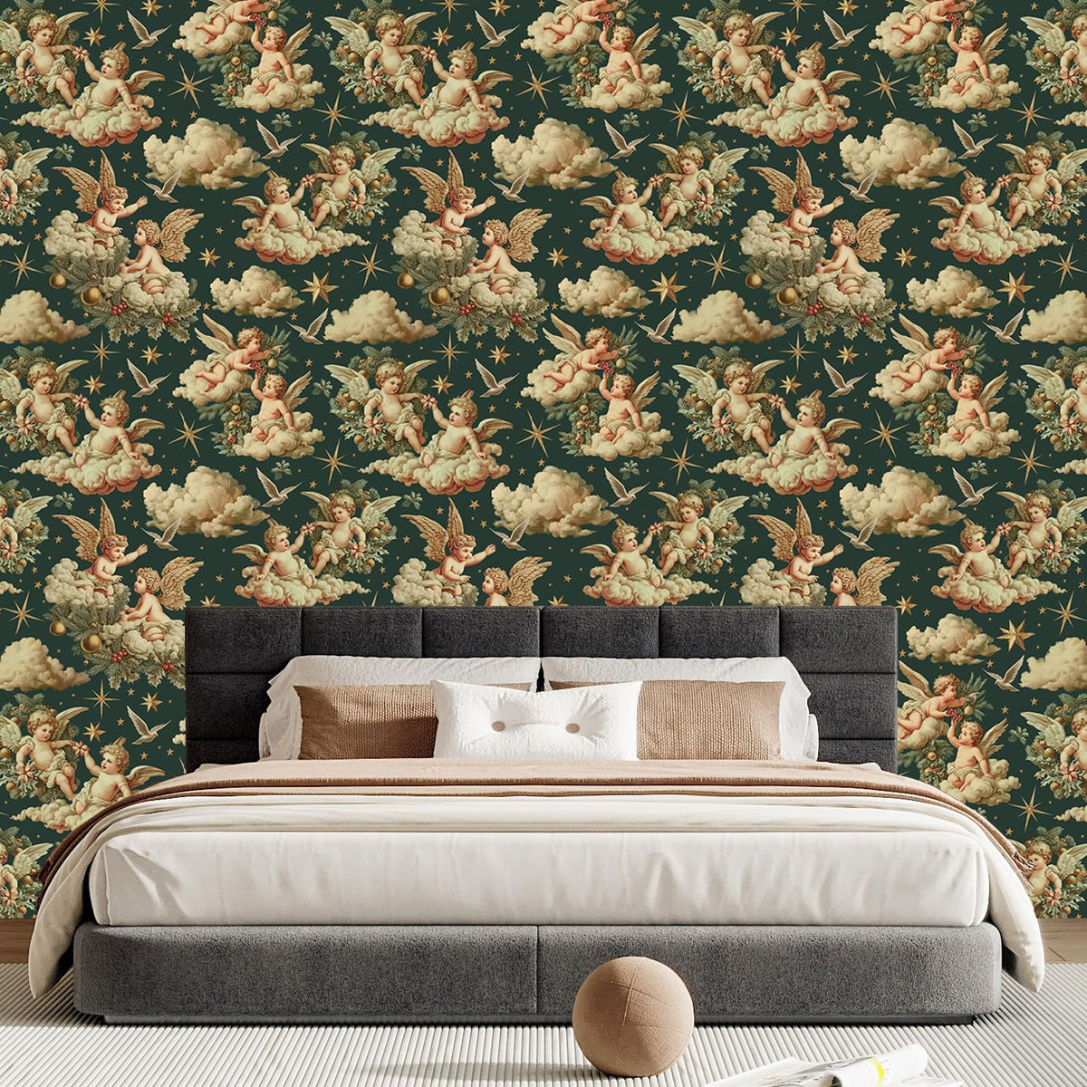 LHIUEM Lovely Cupids Peel and Stick Wallpaper Cupid Baby Angel Wings Vintage Wallpaper(17.3”X118”) White Angel Removable Gift Wrapping Paper Valentine's Day Accessory Kit for Bedroom Renter