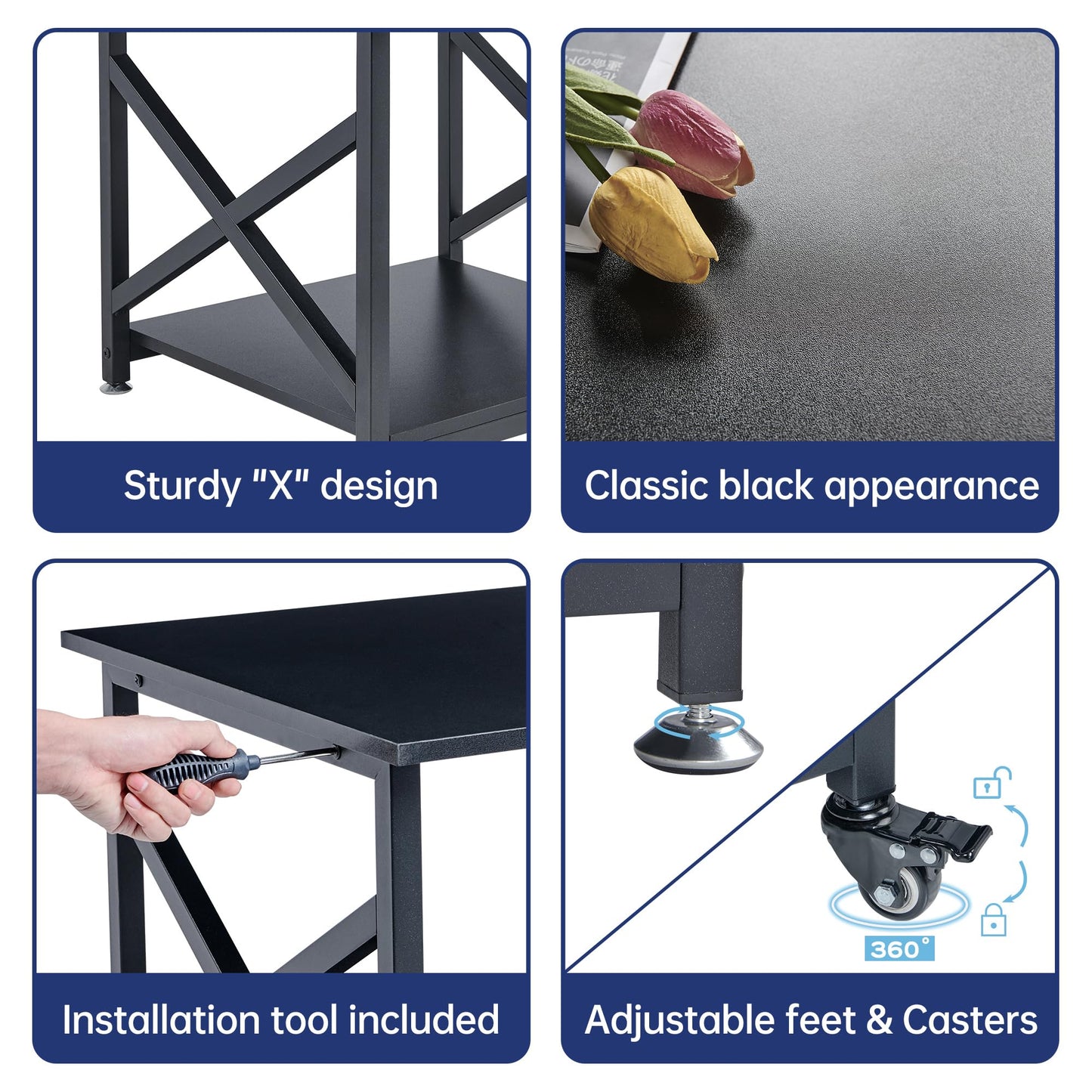 Fannova 2 Tier Large Printer Stand, 23.6 x 23.6 x 22.6 Inches Square Printer Table with Storage Shelf, Rolling Printer Cart with Industrial Wheels for Home Office, Mini Fridge Stand Table - Black