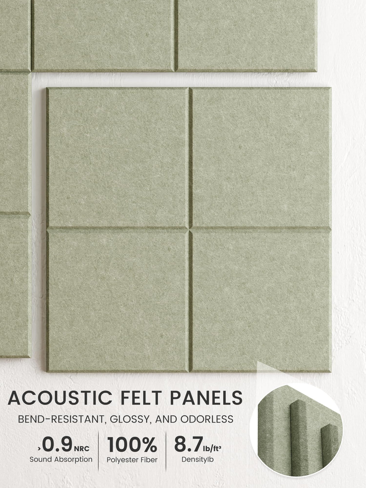 Bumusty Large Felt Bulletin Board, 48" x 36" Cork Board Alternative, 12-Pack Wall Tiles with 4-Compartment Design, 30 Push Pins, 70 Adhesive Tabs, Ideal for Office & Home Decor, Sage