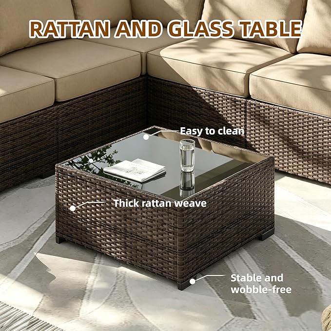 MOCHITO 7 Pieces Outdoor Patio Furniture Sets, All-Weather Sectional Sofa Dark