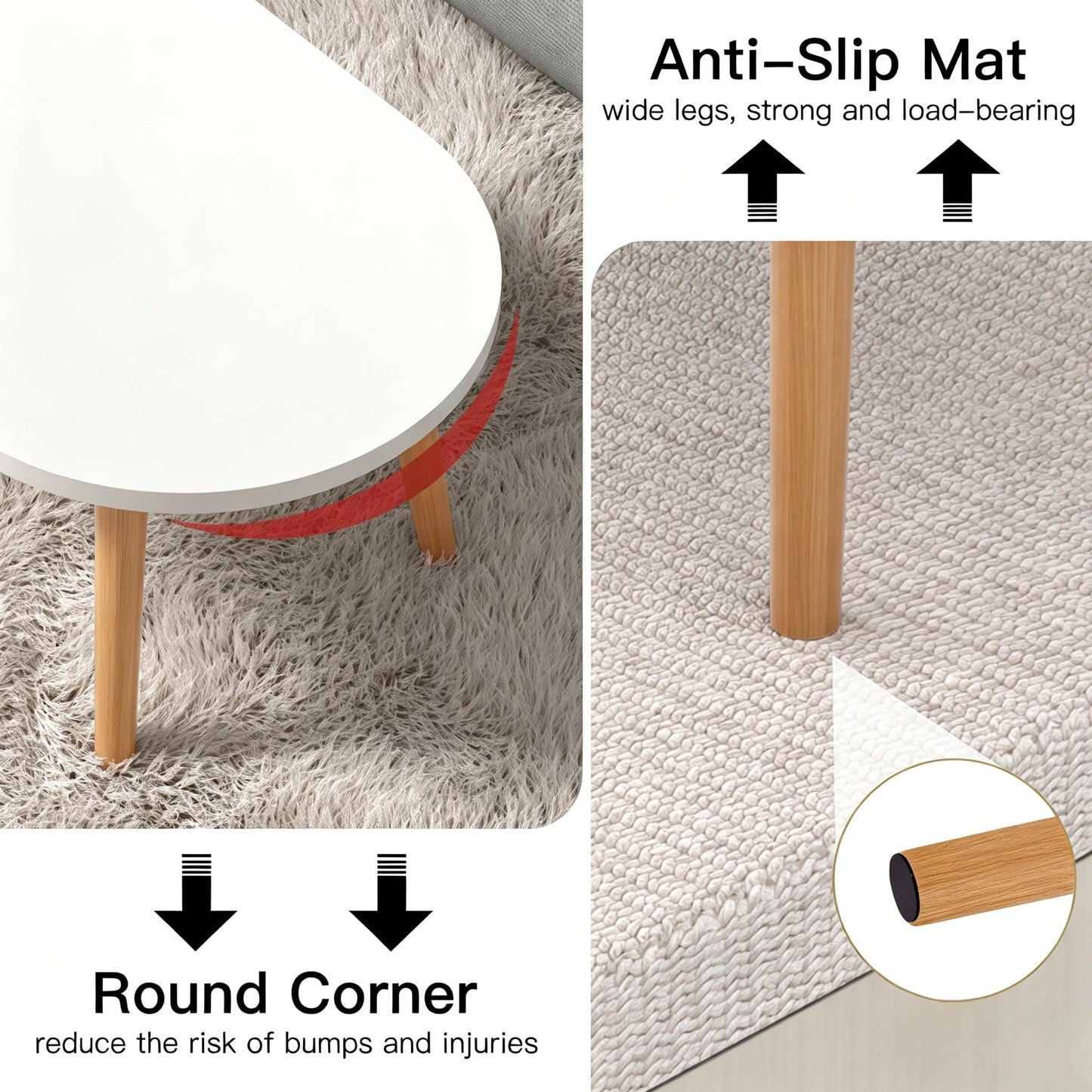 FAMIDGE Coffee Table, 23.6" Small Oval Coffee Tables for Small Space with 4 Solid Wood Leg, Floor Table Desk for Sitting on The Floor, Side Table Japanese Low Table for Living Room Apartment, White