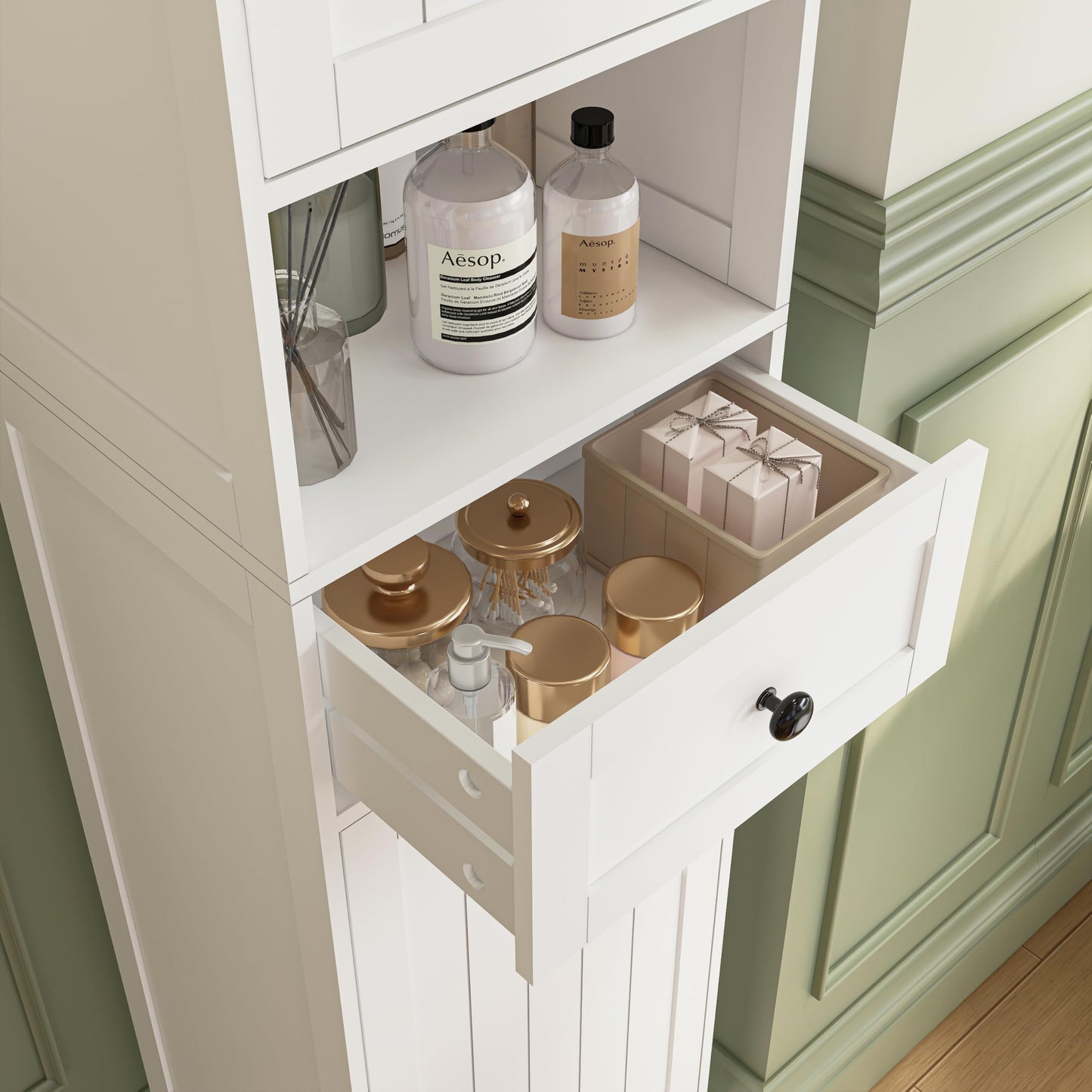 Hogxp Tall Bathroom Cabinet,Storage Cabinet with 5 Shelves & 1 Drawer, with Adjustable Shelve, for Bathroom, Kitchen, Entryway, Living Room(White)
