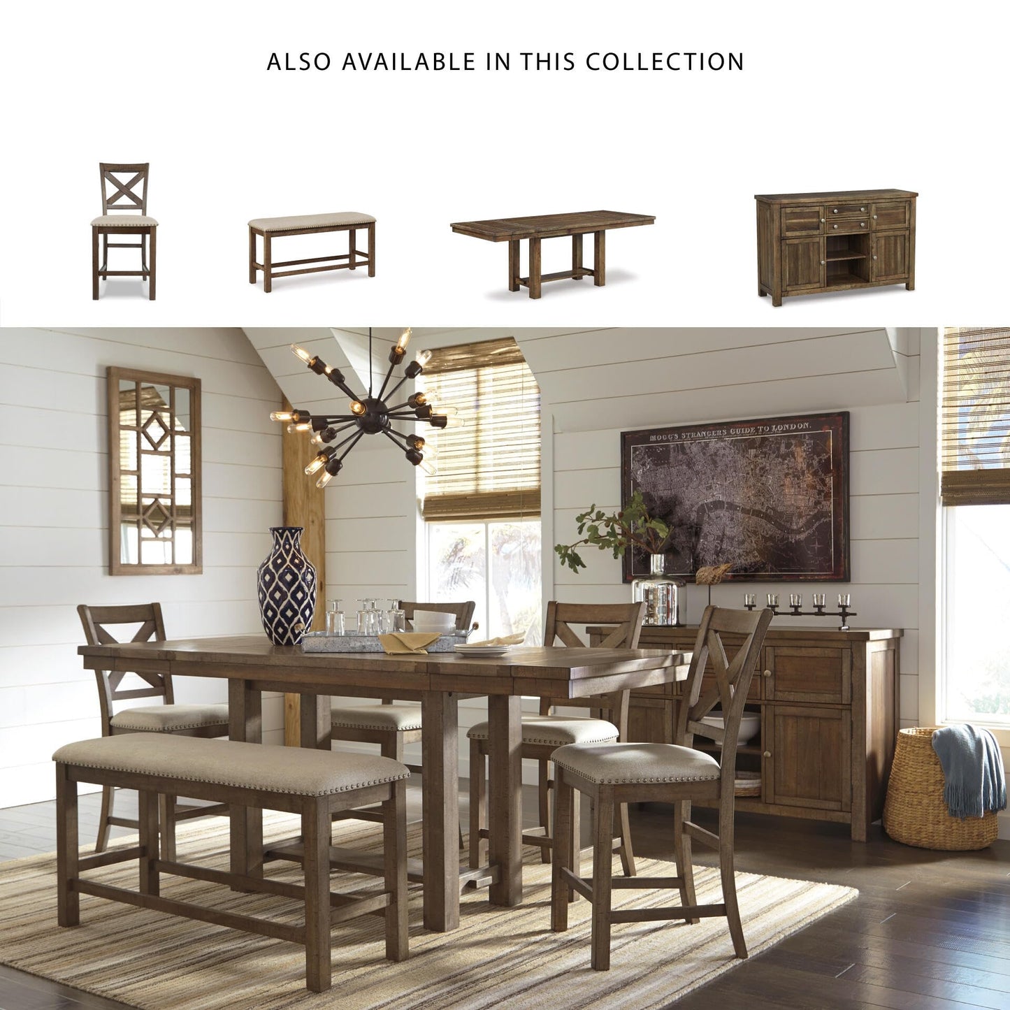 Signature Design by Ashley Morriville Counter Height Upholstered Dining Room Bench, Brown