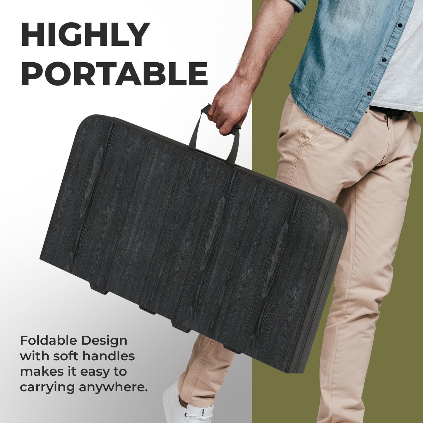 Our Modern Space 34" Square Foldable Table with Built in Handle & Steel Legs | Heavy Duty Portable | Perfect for Party, Dining, Wedding, Events, Picnic Indoor, Outdoor, Camping, Utility, Temporary