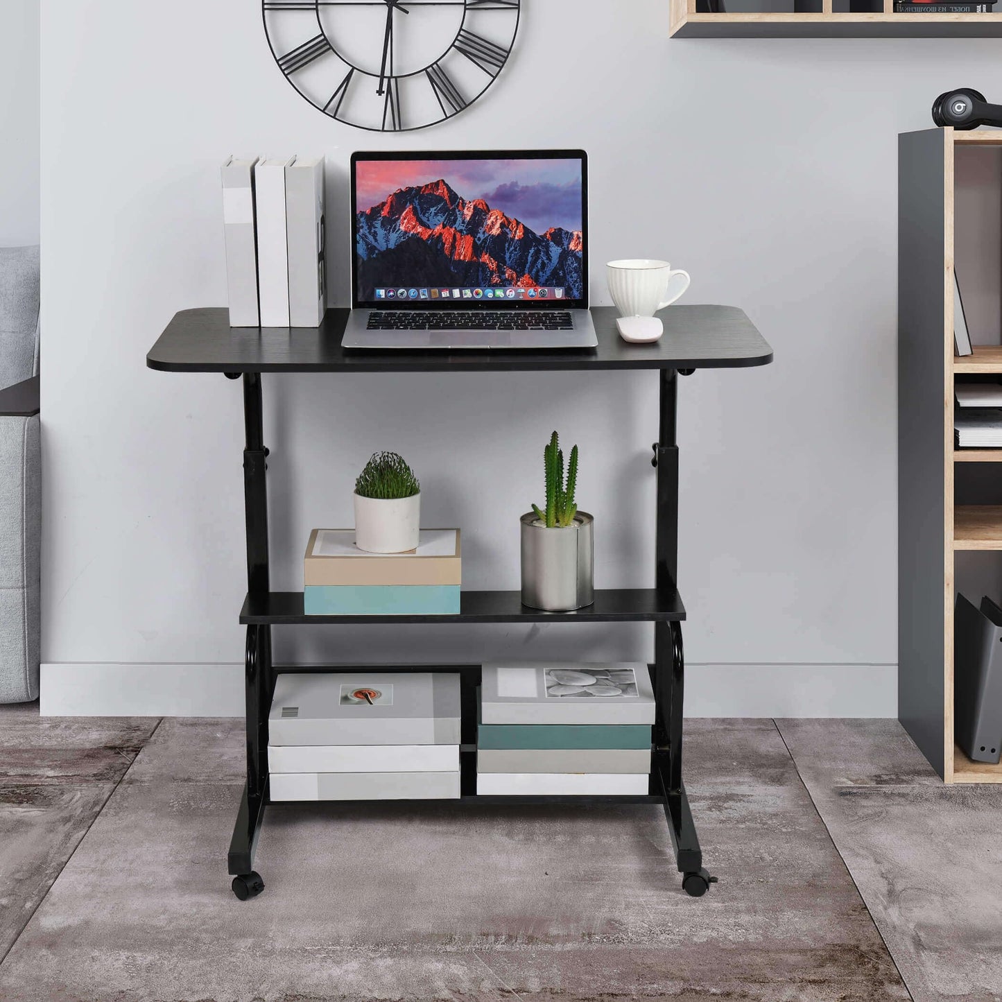 Dekhaoxe Adjustable Height Mobile Computer Desk for Small Space Rolling Writing with Wheels Corner Home Office Study Portable Bedrooms Work Desk Standing Desk Sizes 31.5X15.7 Inches Black C