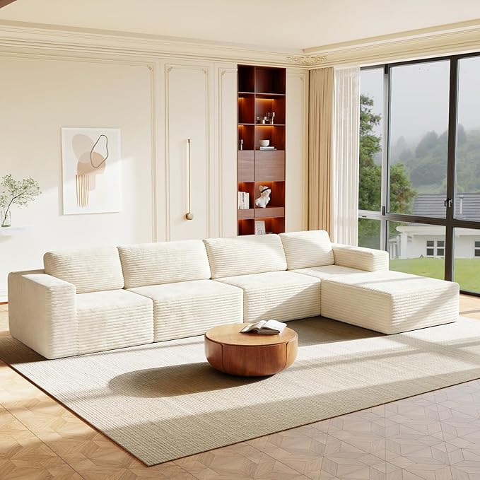Vesgantti 159" Large Modular Sectional Sofa, L-Shaped Corduroy Cloud Couch