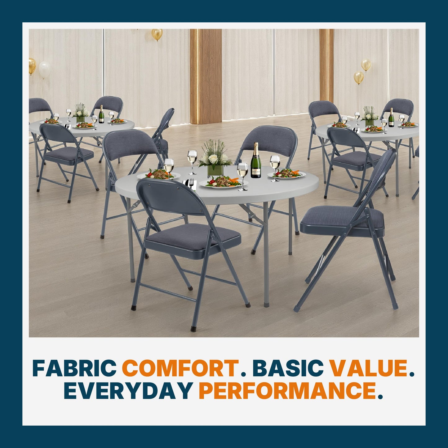 OEF Furnishings OEF970 Series Premium Fabric Padded All Steel Folding Chairs, Comfort Cushioned Seat & Back for Meeting Office Training Rooms (4-Pack, Cosmic Blue)