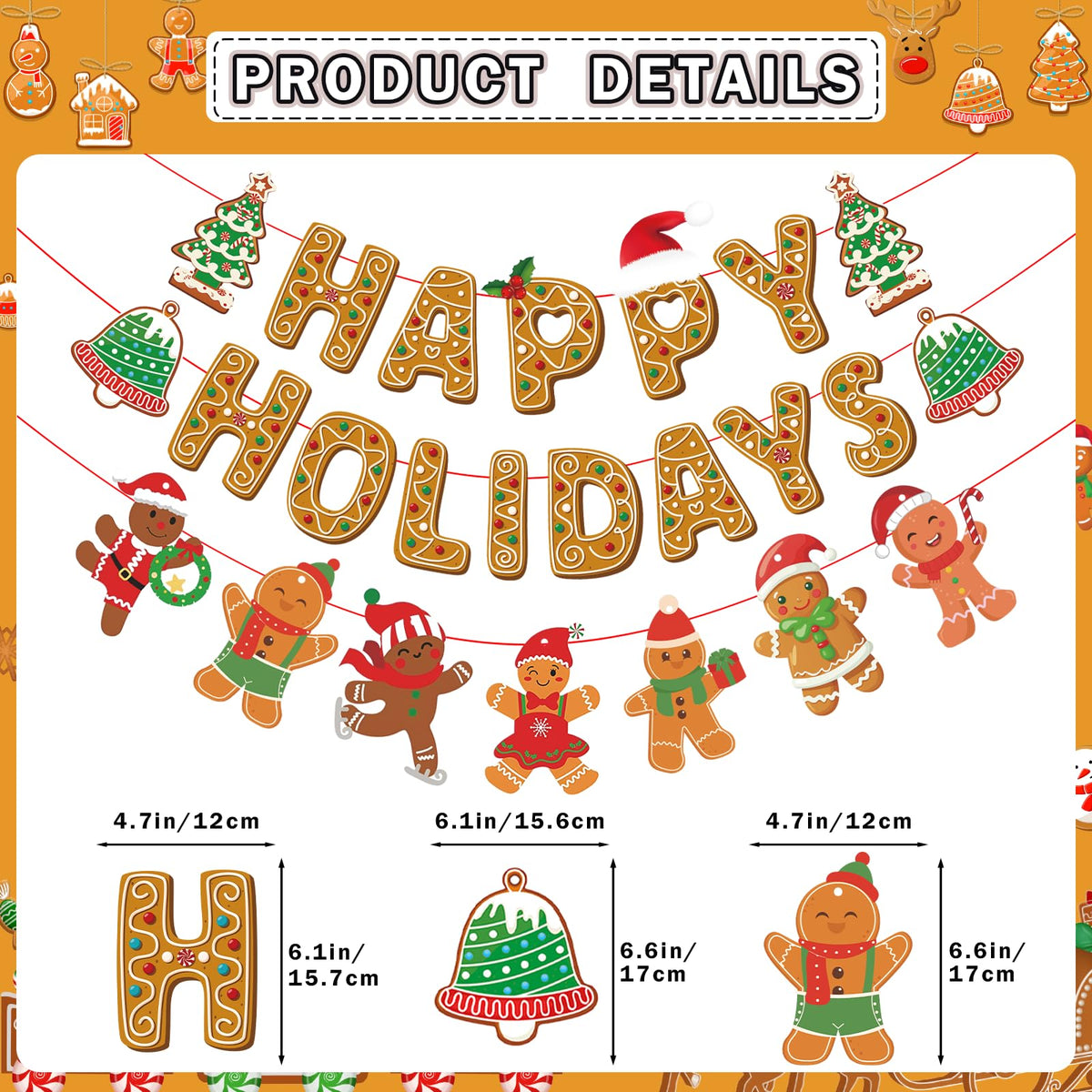 Happy Holidays Banner and Decorations - Gingerbread Christmas Banner and Decorations for Holidays