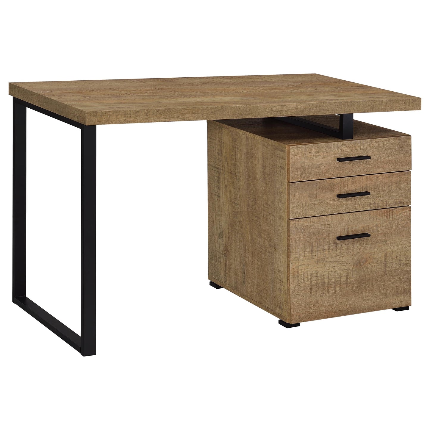 Coaster Home Furnishings - Brennan - Engineered Wood - 47-Inch 3-Drawer Computer Desk with File Cabinet and Open Metal Leg - Home Office - Mango and Black - 800787