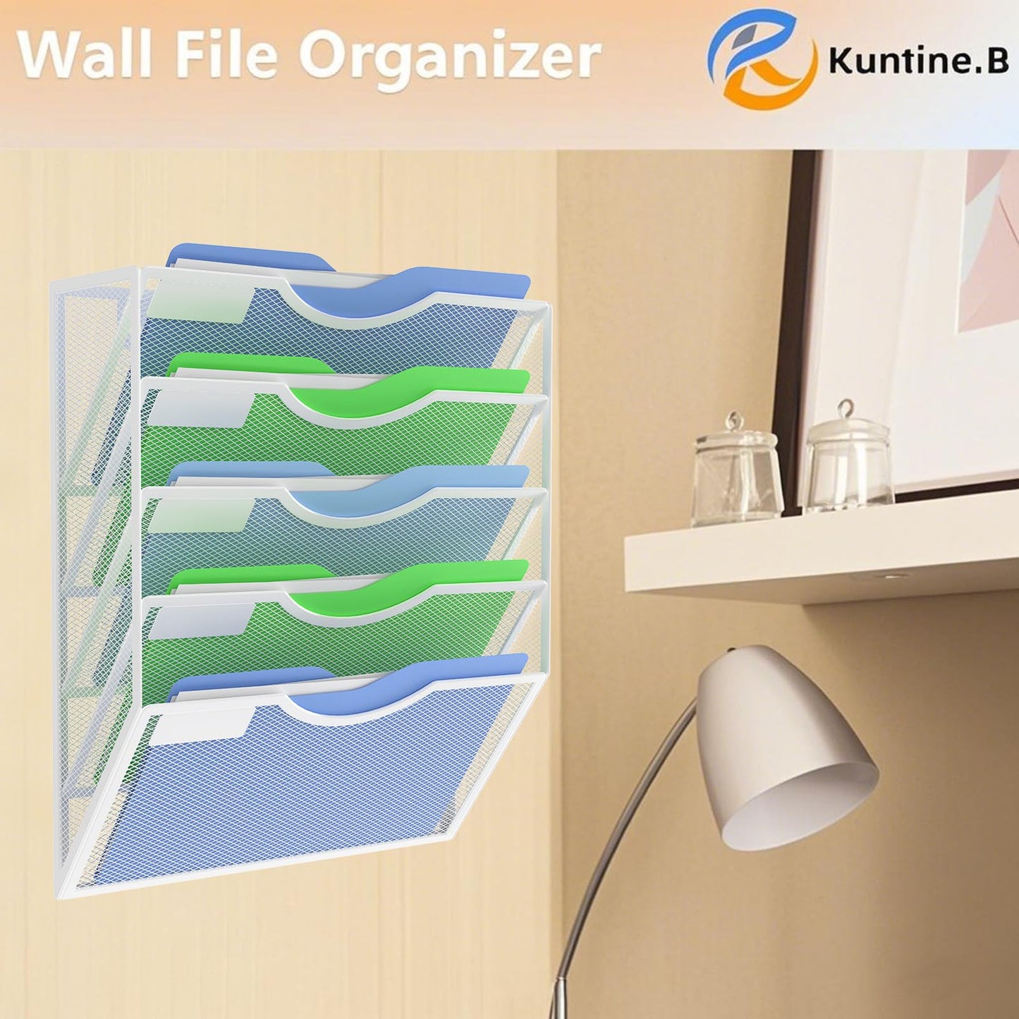 Kuntine.B Wall File Organizer Office (White, 5 Tier)
