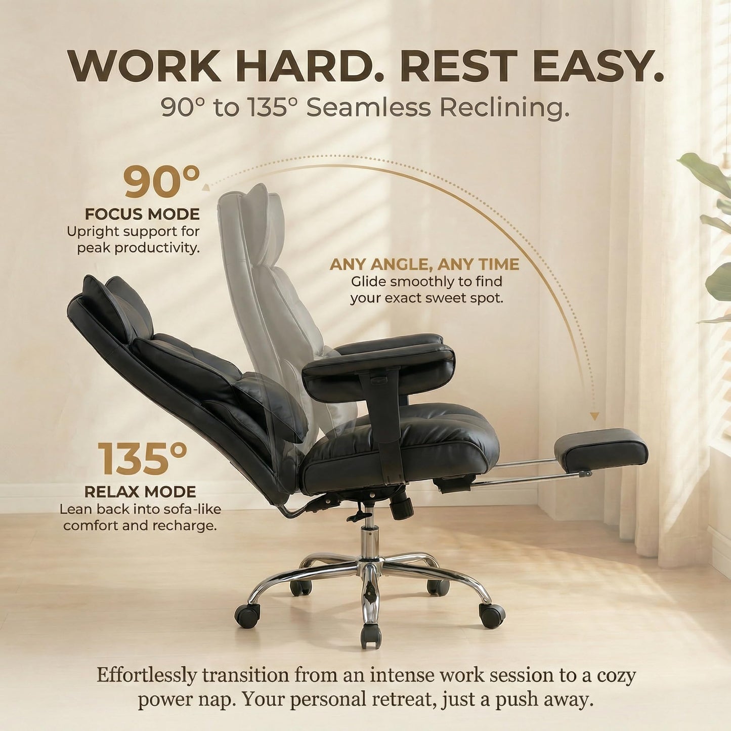 Efomao Big and Tall Office Chair 400LBS - Pink Heavy Duty Executive Office Chair with Footrest, Home Office Desk Chair, Wide Computer Chair for Heavy People