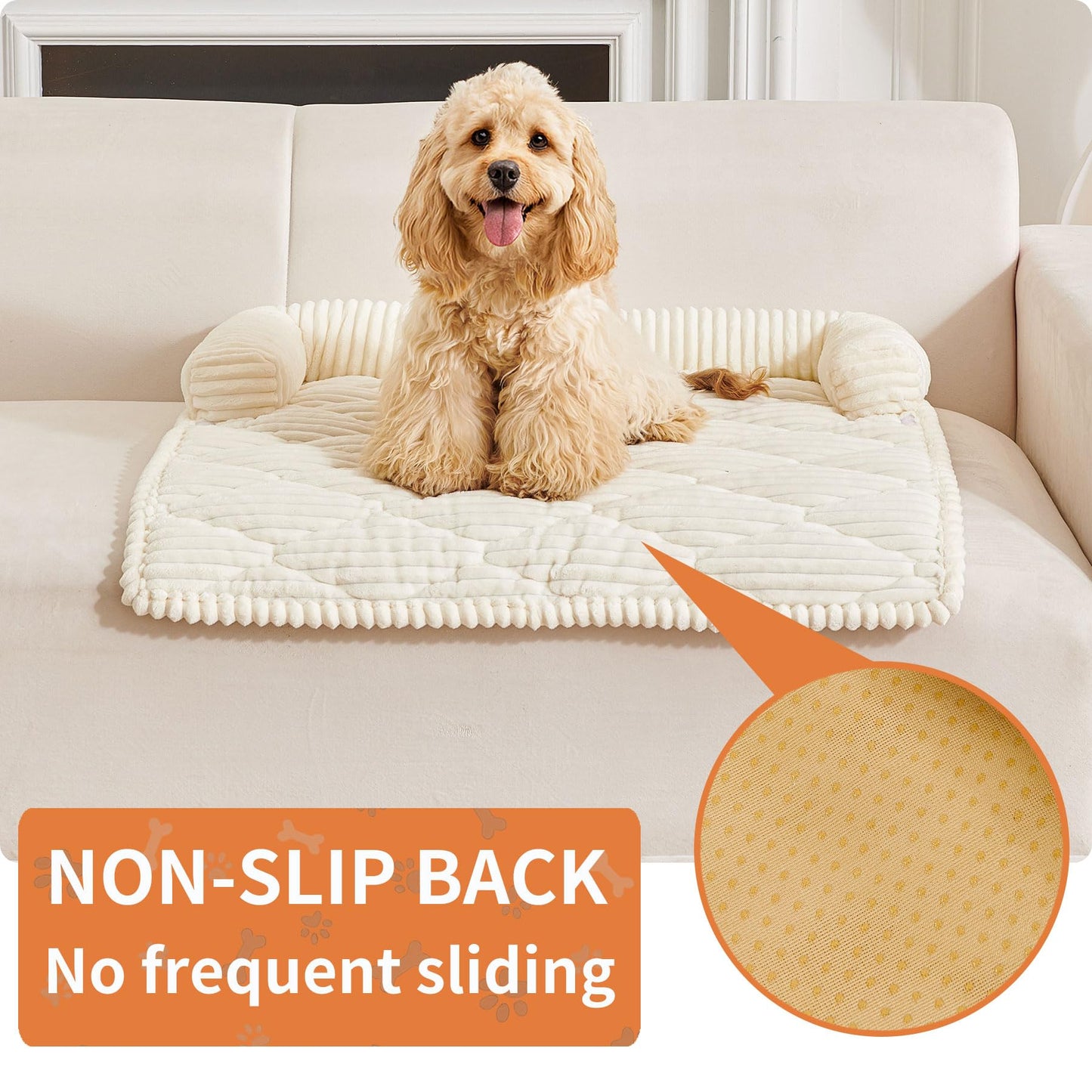HAOMAIJIA Dog Couch Bed for Large Dogs, Non Slip Pet Couch Covers for Sofa Thick Soft Washable Dog Couch Cover Protector All Seasons Universal Dogs and Cats Bed Mat (Off White, Large)