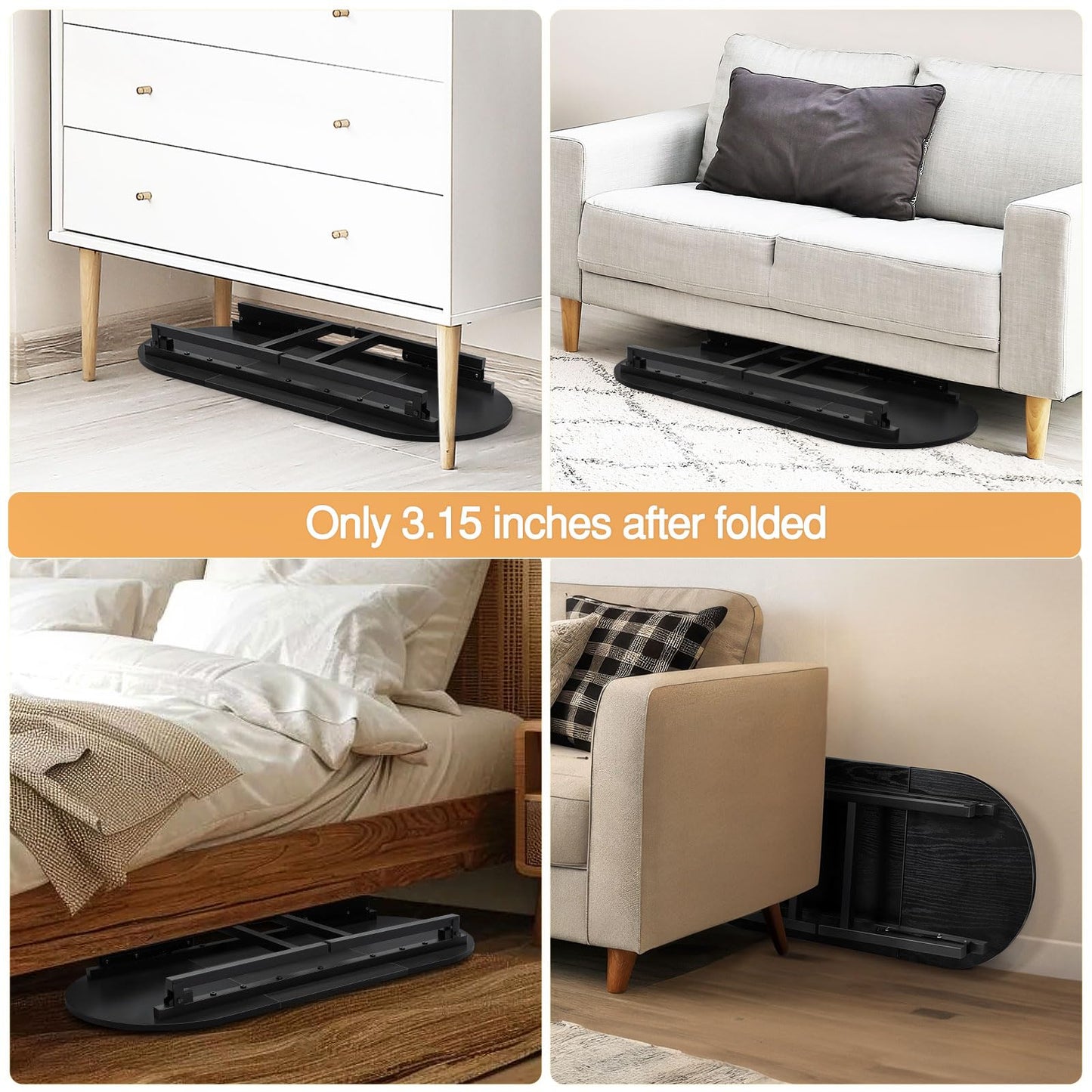 CADUKE Folding Coffee Table, Oval Small Coffee Table for Living Room Black Center Table Leg Latches Portable Tables for Small Spaces, Home Office