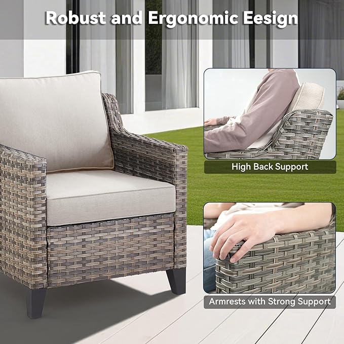 3 Pieces Patio Furniture Sets-Outdoor PE Rattan Wicker Chairs