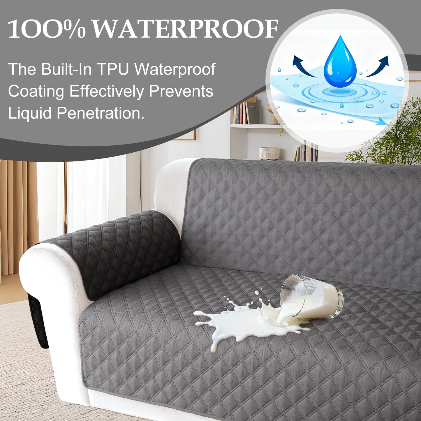 HDCAXKJ Waterproof Sectional Couch Cover L Shaped Sofa Covers Washable Corner Sectional Slipcovers Dog Pet Proof U Shape Furniture Protector with Upgraded Anti Slip Strips (X-Large, Dark Grey)
