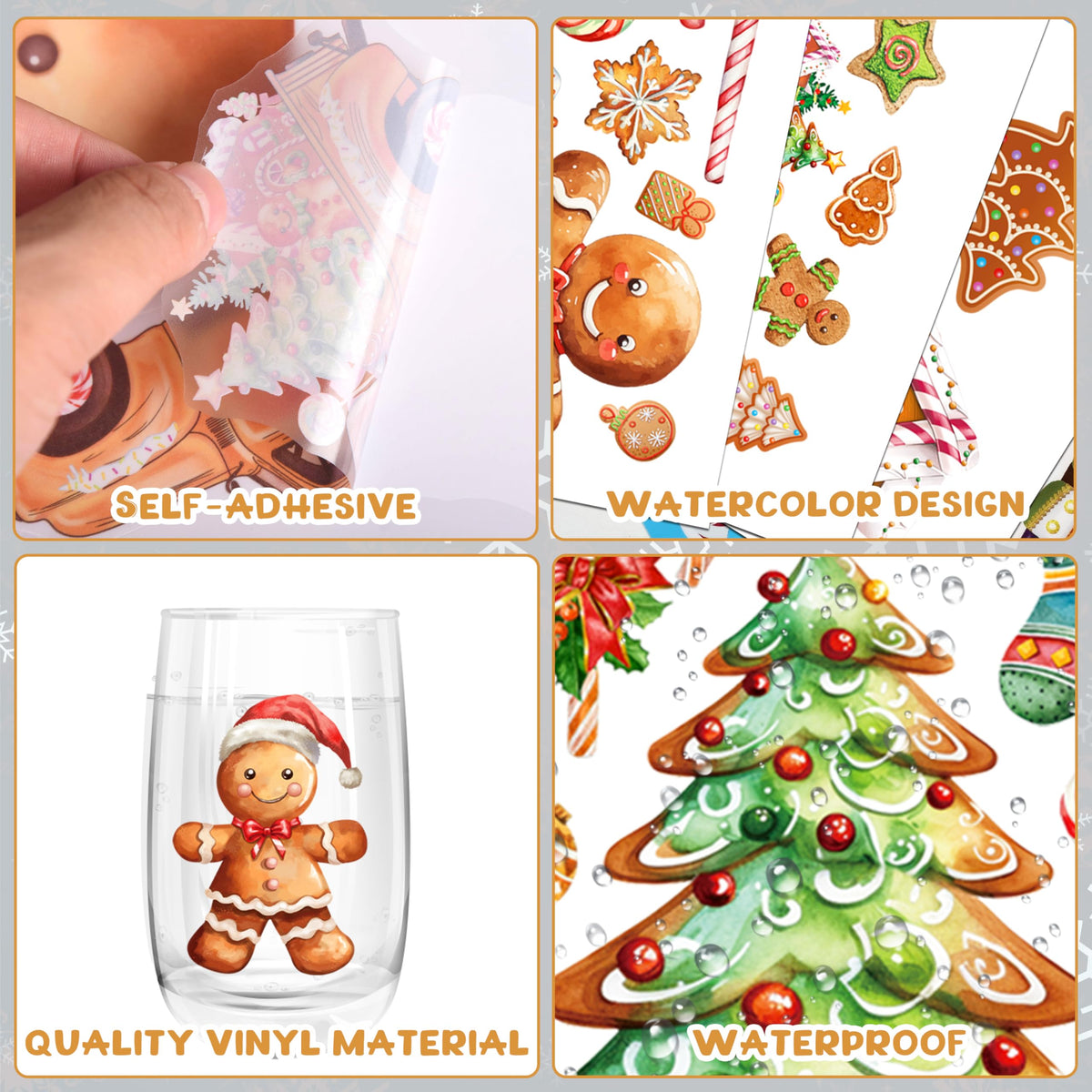 Christmas Gingerbread Wall Stickers Decoration 12 Sheets, Christmas Wall Decals Holiday Gingerbread Decor, Winter Candy Vinyl Stickers for Living Room Bedroom Home Office Decor