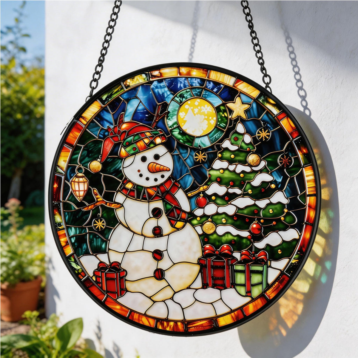 Rbhonb Stain Glass Window Hanging,Christmas Snowman Sun Catchers Indoor Window Suncatcher Home Garden Decoration Gifts for Birthday Mother's Day Father's Day Christmas Day 9.8 Inch
