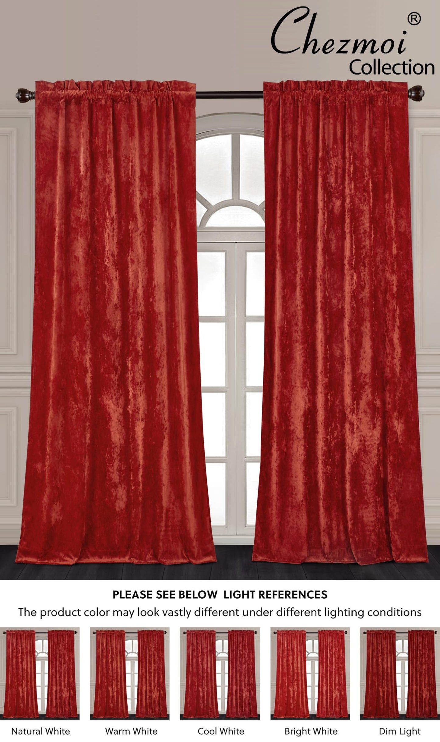 Chezmoi Collection Lux Brick Red Crushed Velvet Curtains 2 Panel Set - 72 inches Long Room Darkening Luxury Distressed Velvet Rod Pocket Window Drapes for Living Room Bedroom 50" W x 72" L
