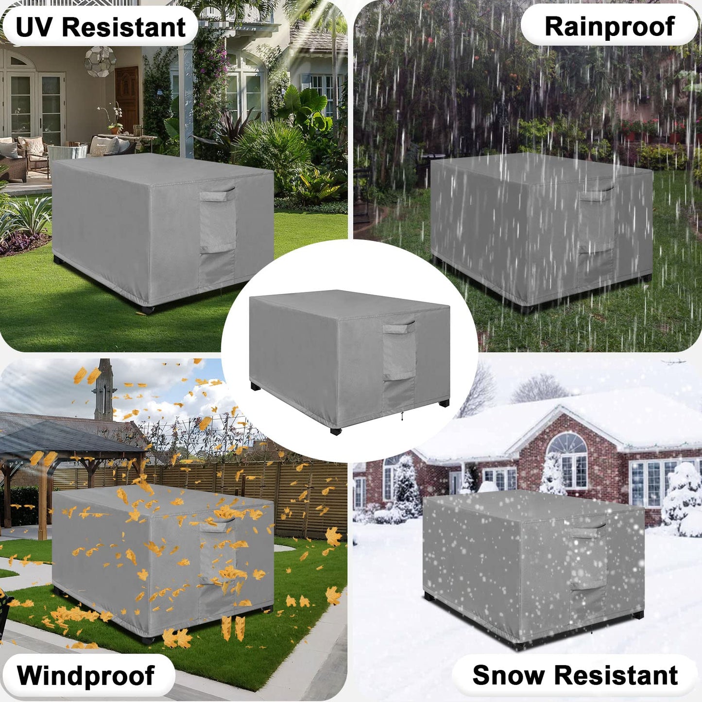OutdoorLines Outdoor Waterproof Patio Ottoman Covers - Rectangle UV-Proof Patio Side Table Cover Windproof Heavy-Duty Furniture Covering Protector 48L x 25W x 18H Inch, Grey