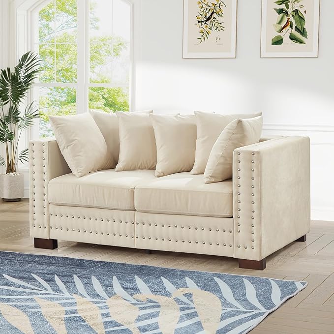 60.5"W Loveseat Sofa, Velvet Mid Century Modern Couch