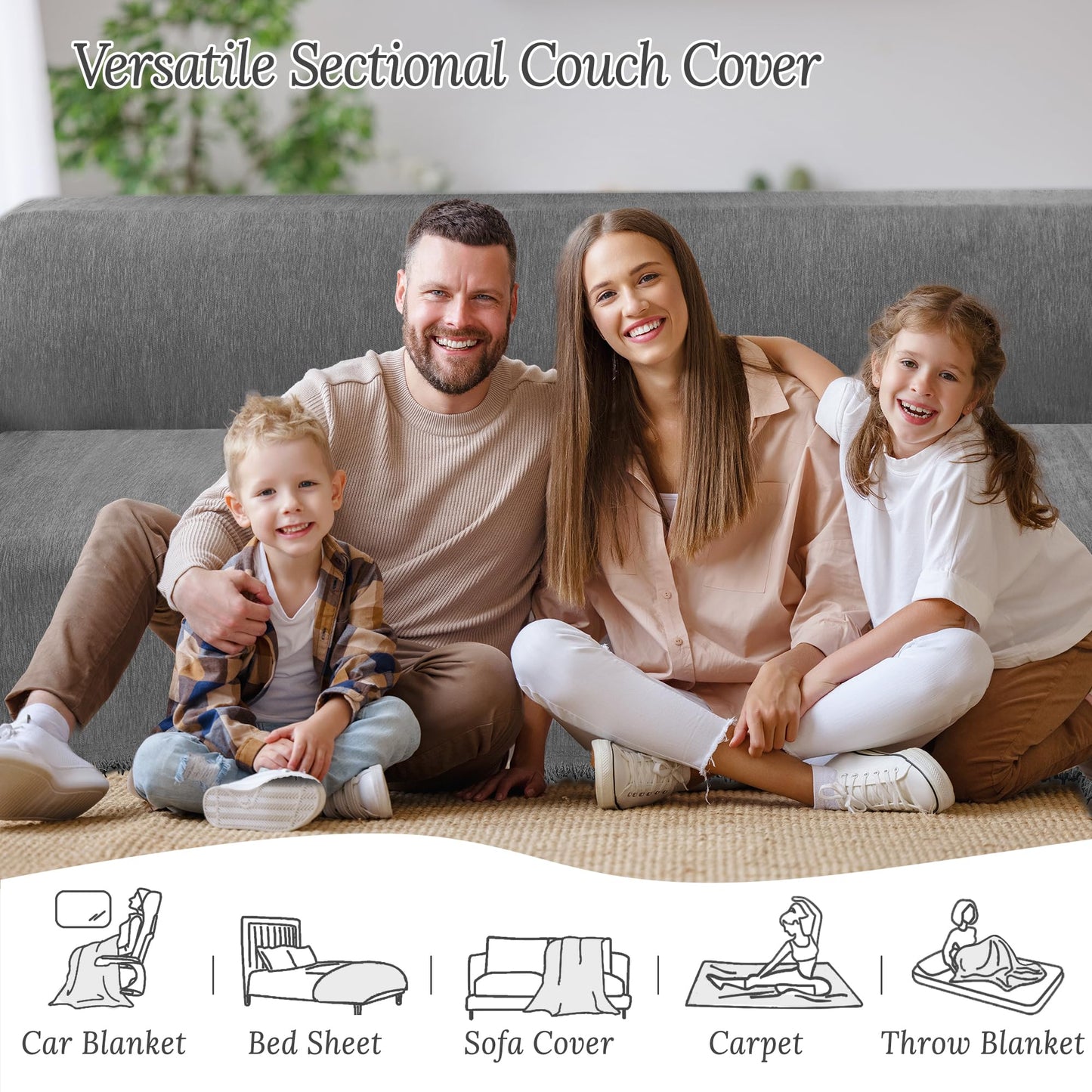 HDCAXKJ Corner Sectional Couch Covers for Dogs L Shape Sofa Cover with Tassel Chenille Super Soft Non Slip U Shaped Couch Cover Blanket Washable Sofa Slipcovers Protector (Light Gray, 91x276 inch)