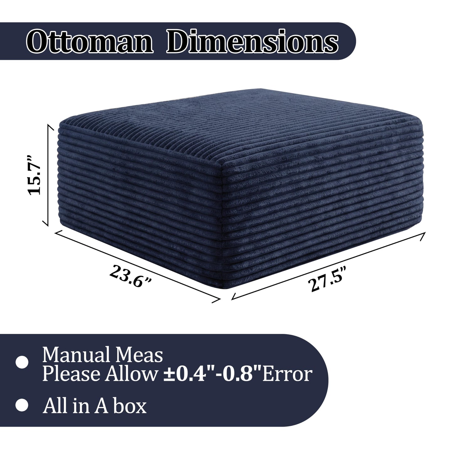 Corduroy Ottoman, Modern Boneless Cloud Foot Rest Foam Support, Oversized Modular Sectional Sofa Stool for Living Room, Bedroom & Small Spaces, No Assembly Required