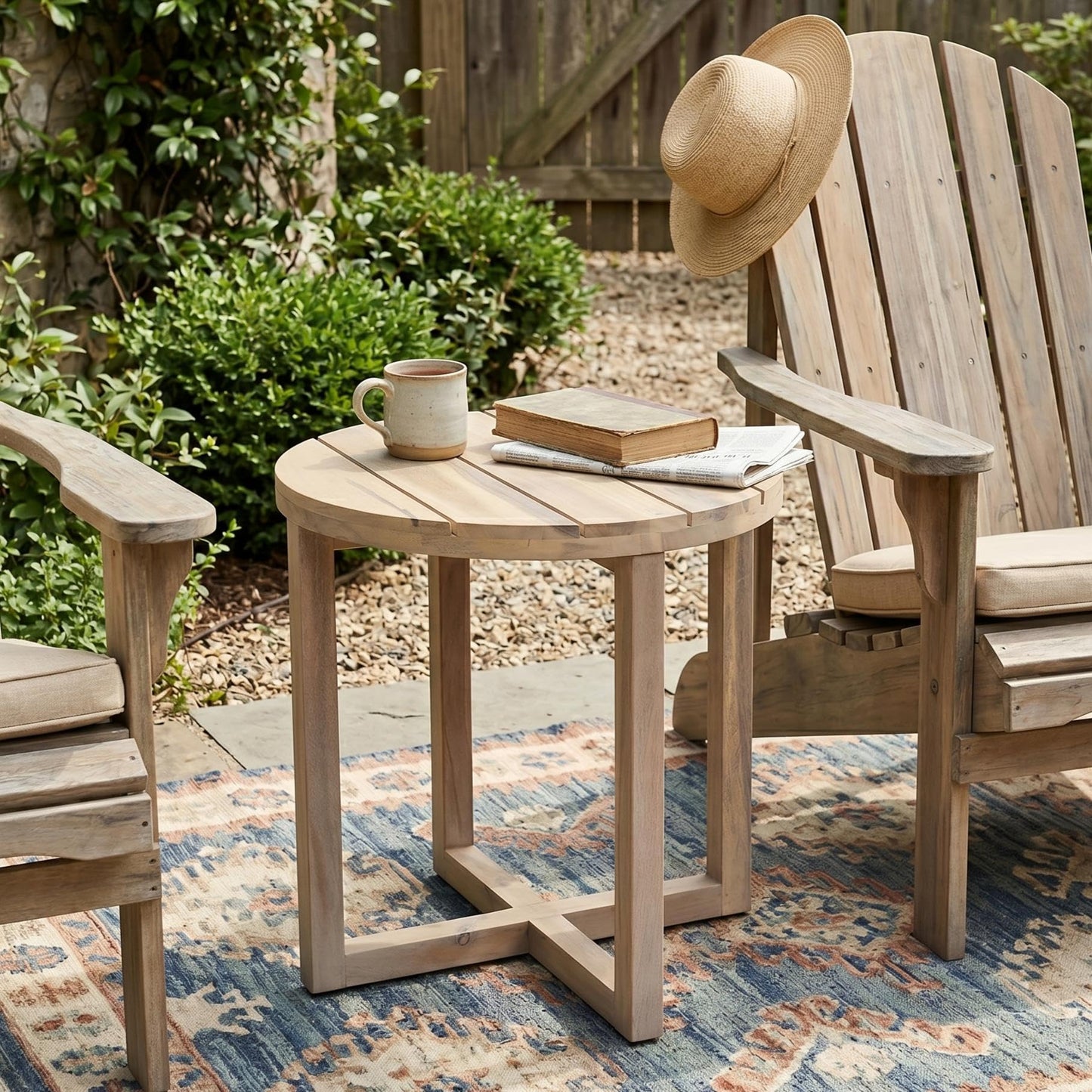 Christopher Knight Home Jara Outdoor Round Side Table, Slat Panel Small Coffee Table, Acacia Wood Side Desk for Backyard Balcony Garden, Weather Resistant Patio End Table, Light White