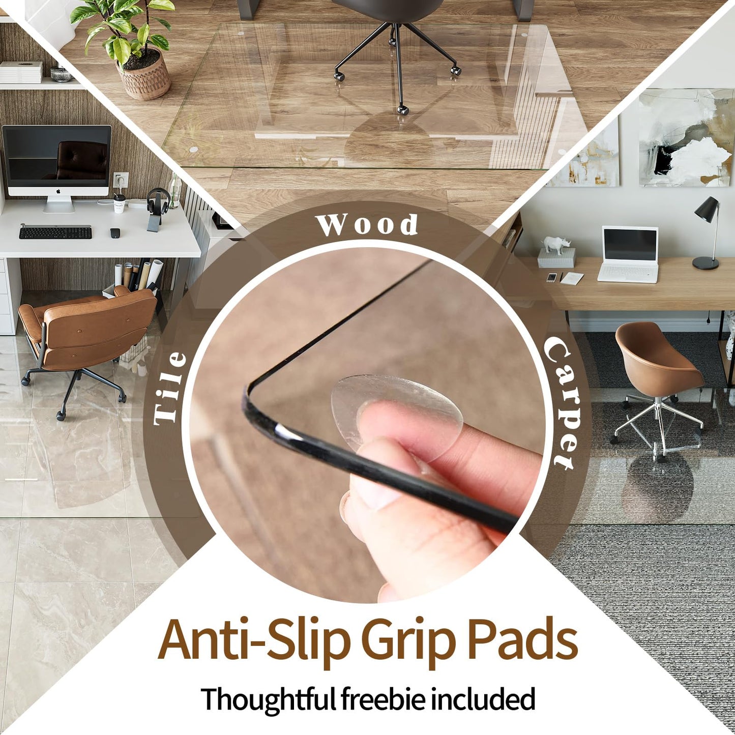 Koonmi Tempered Glass Chair Mat 30"x55" - Premium Office Chair Mat for Hardwood Floors & Low-Pile Carpet with 4 Non-Slip Pads - Thick Scratch-Resistant Surface