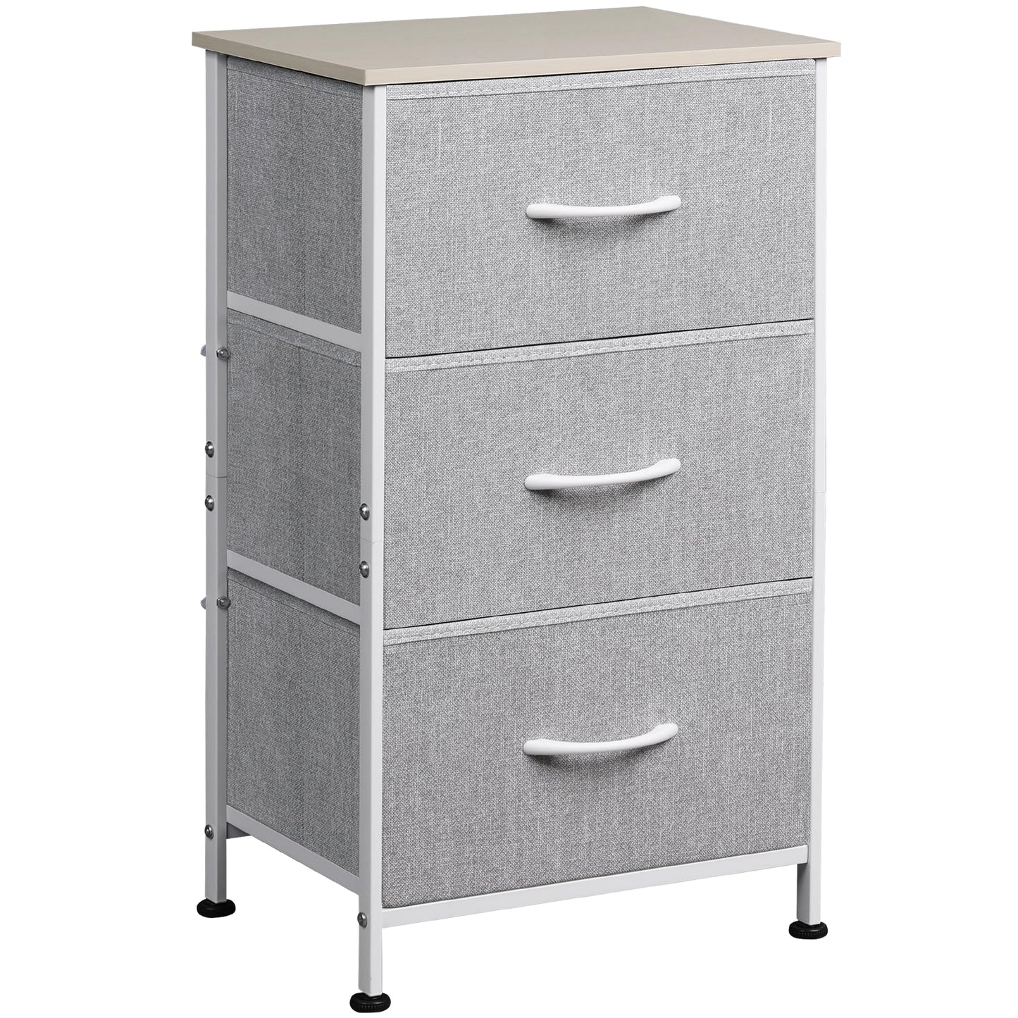 WLIVE Nightstand with 3 Drawers, Fabric Dresser, Organizer Unit, Storage Dresser for Bedroom, Hallway, Entryway, Closets, Sturdy Steel Frame, Wood Top, Easy Pull Handle, Light Grey
