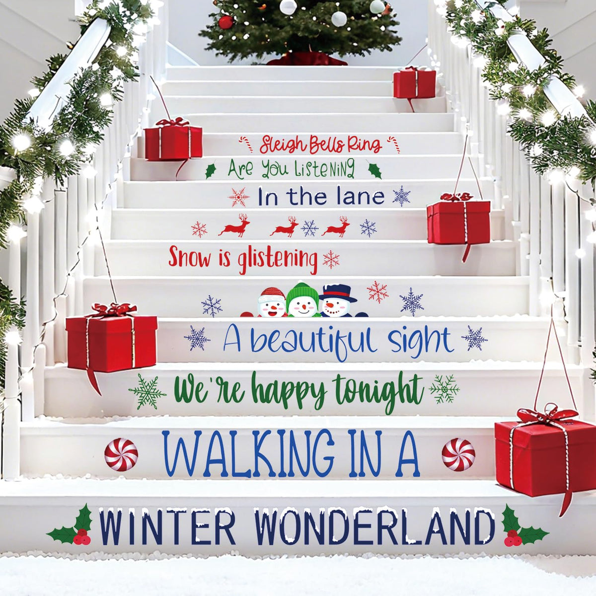 TOARTi Merry Christmas Stairs Stickers Xmas Quotes Wall Sticker Merry Christmas Wall Decals Xmas Party Winter Holiday Supplies Stairs Decoration