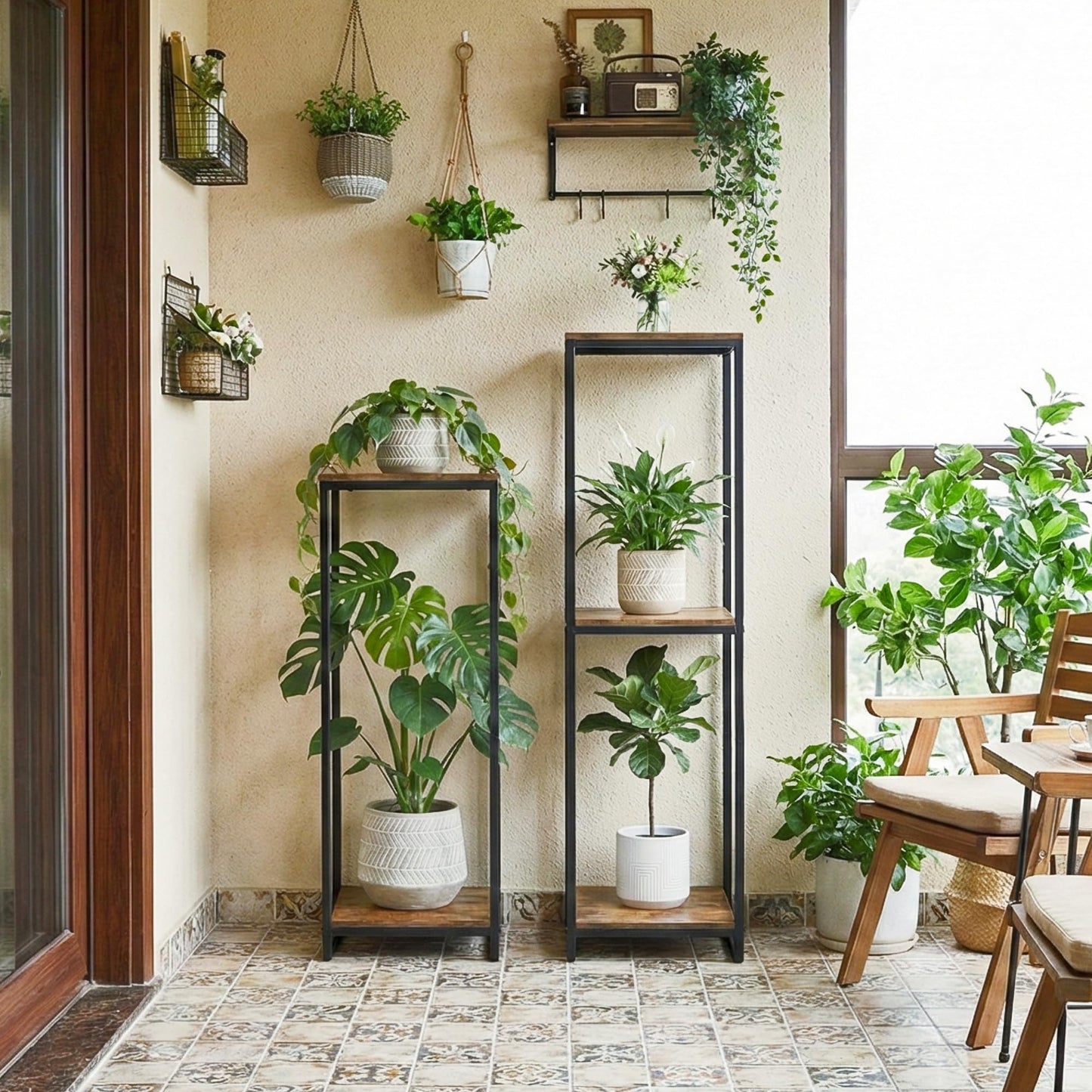 JEPRECO 46" Tall Plant Stand Indoor, 3-Tier Modern Plant Shelf, Corner Flower Pot Holder Organizer for Living Room Balcony Patio Garden (Rustic Brown)