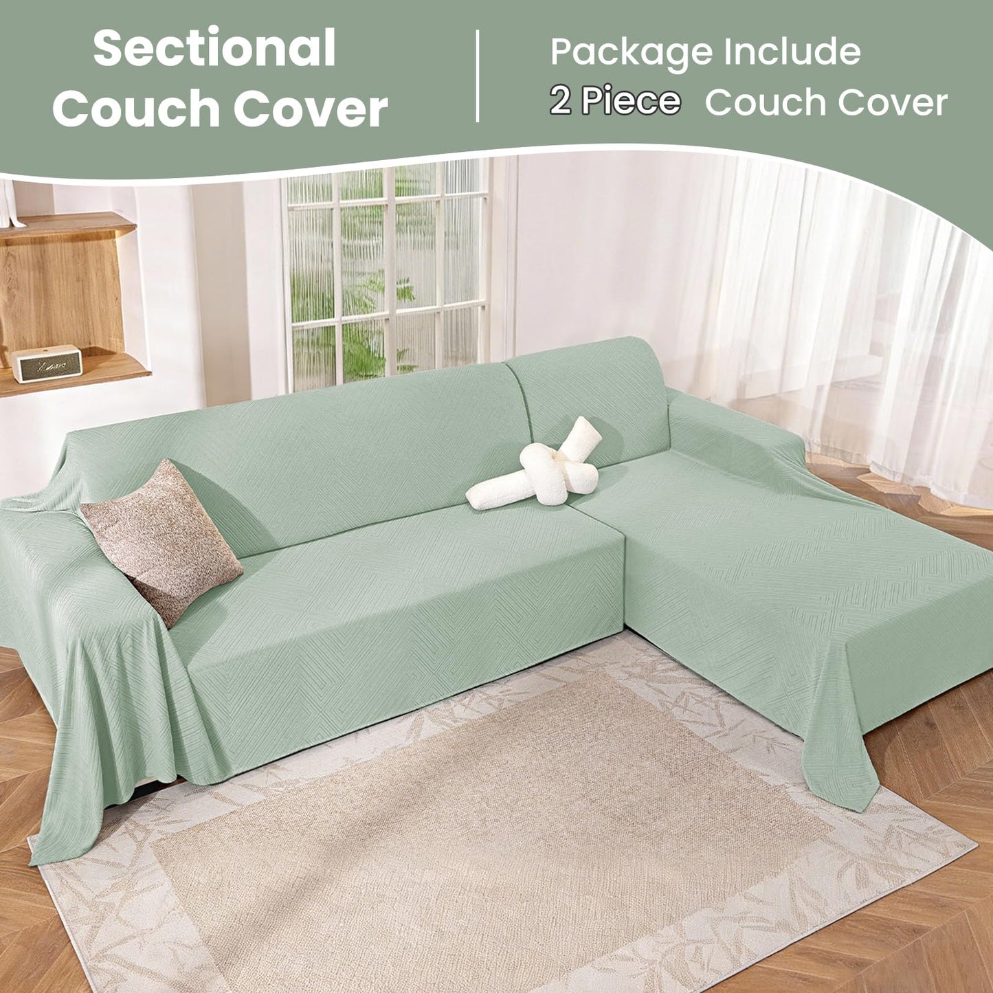 CYCMACO Sectional Couch Covers for Dogs 2 Pieces, Pet Couch Covers for Sectional Sofa, Washable L Shaped Couch Cover, Couch Furniture Protector (X-Large: 78" x 110" + 78" x 118", Light Green)