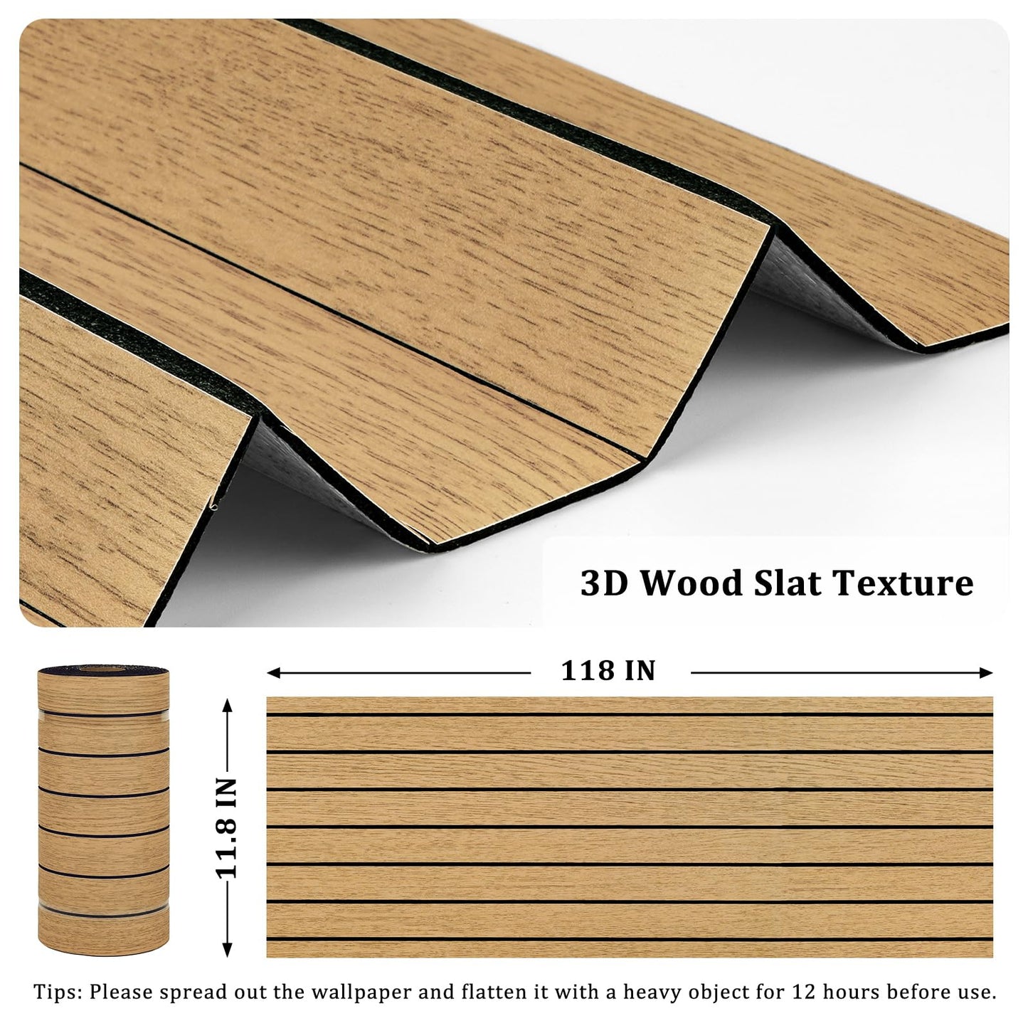 STICKEEP Brown Peel and Stick Wood Panels 3D Textured Acoustic Faux Wood Wall Slat Panel Self Adhesive Soundproof Walnut Wooden Slatted Panel Wallpaper for Bedroom Ceiling Office Studio 11.8"x118"