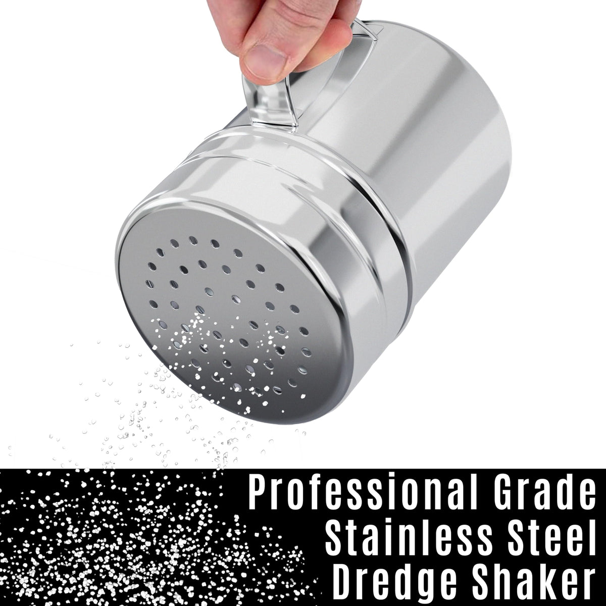 CUSINIUM 10oz Stainless Steel Salt Pepper Dredge Shakers - With Plastic Cap - With Handle - Pack of 4
