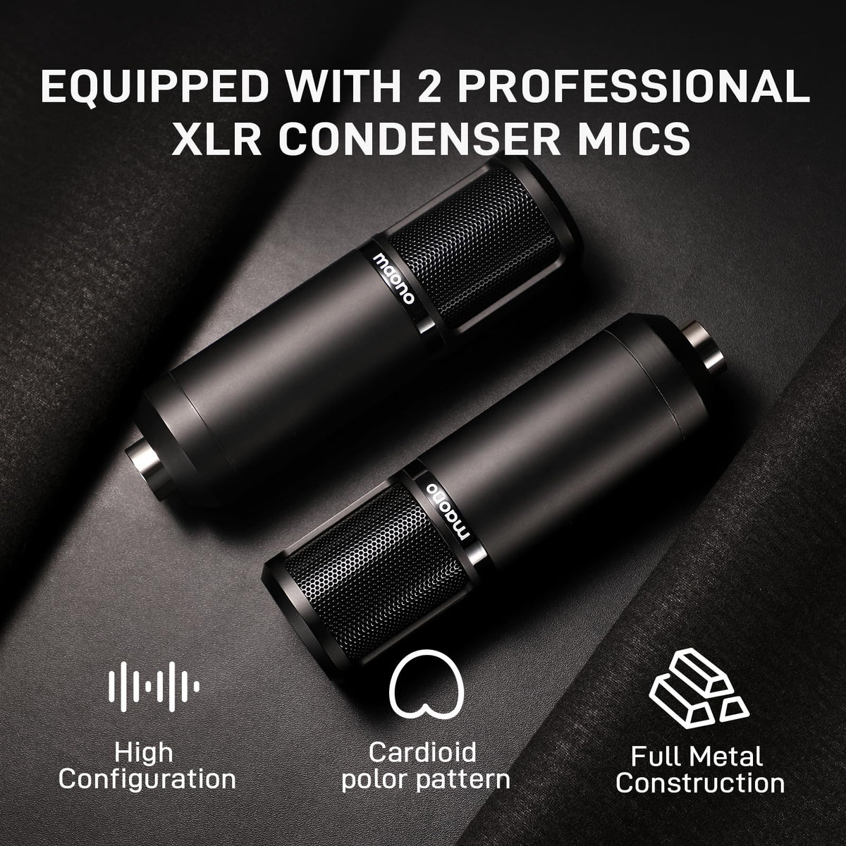MAONO Podcast Equipment Bundle for 2: Audio Interface Mixer with 2 XLR Condenser Mic Noise Reduction Podcast Streaming MaonoCaster E2 Gen2B