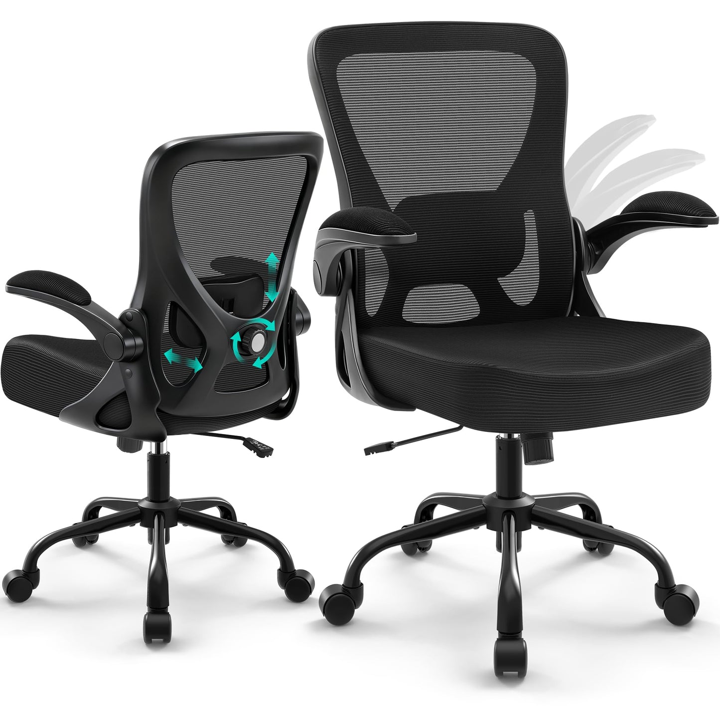 AreShark Office Chair - Ergonomic Breathable Mesh Desk Chair with Adjustable Lumbar Support and Flip-up Armrests - Executive High Back Rolling Swivel Comfortable Computer Gaming Chair for Home Office